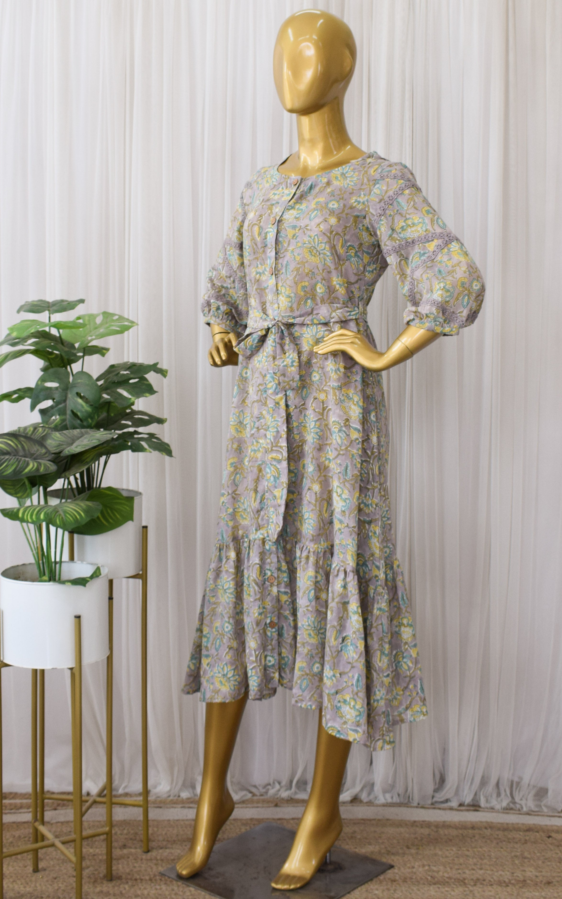 Mauve Block Print Midi Dress