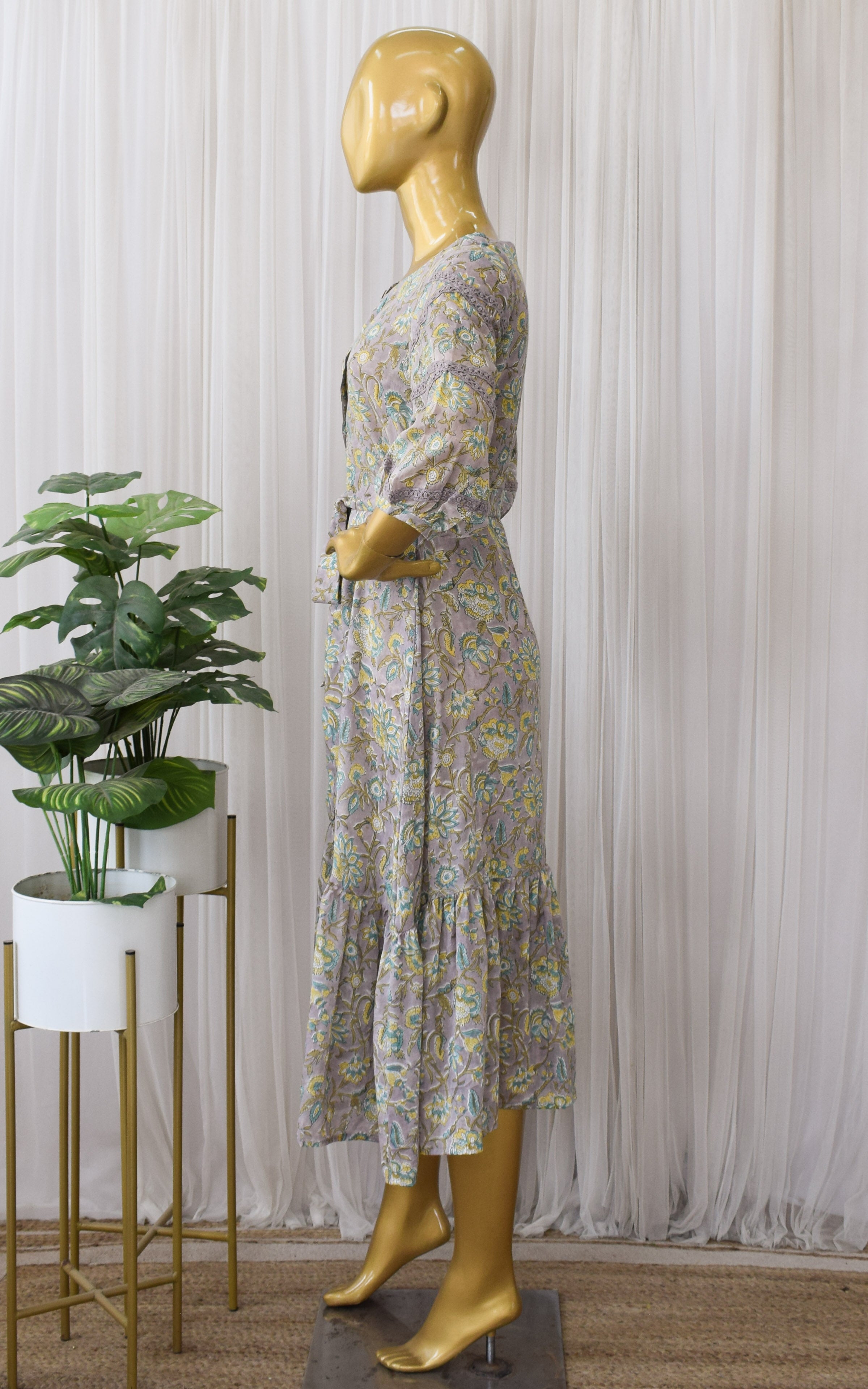 Mauve Block Print Midi Dress