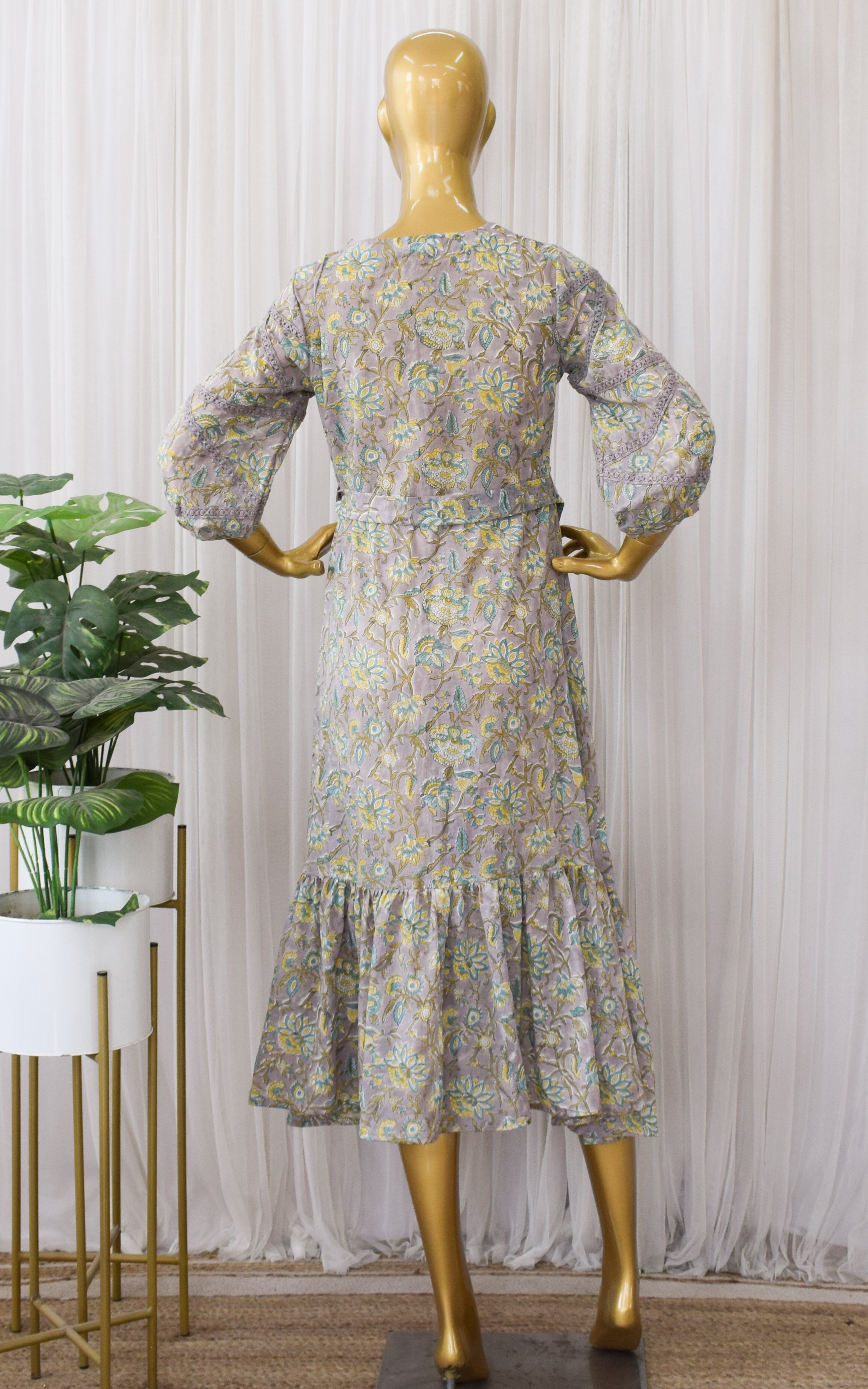 Mauve Block Print Midi Dress