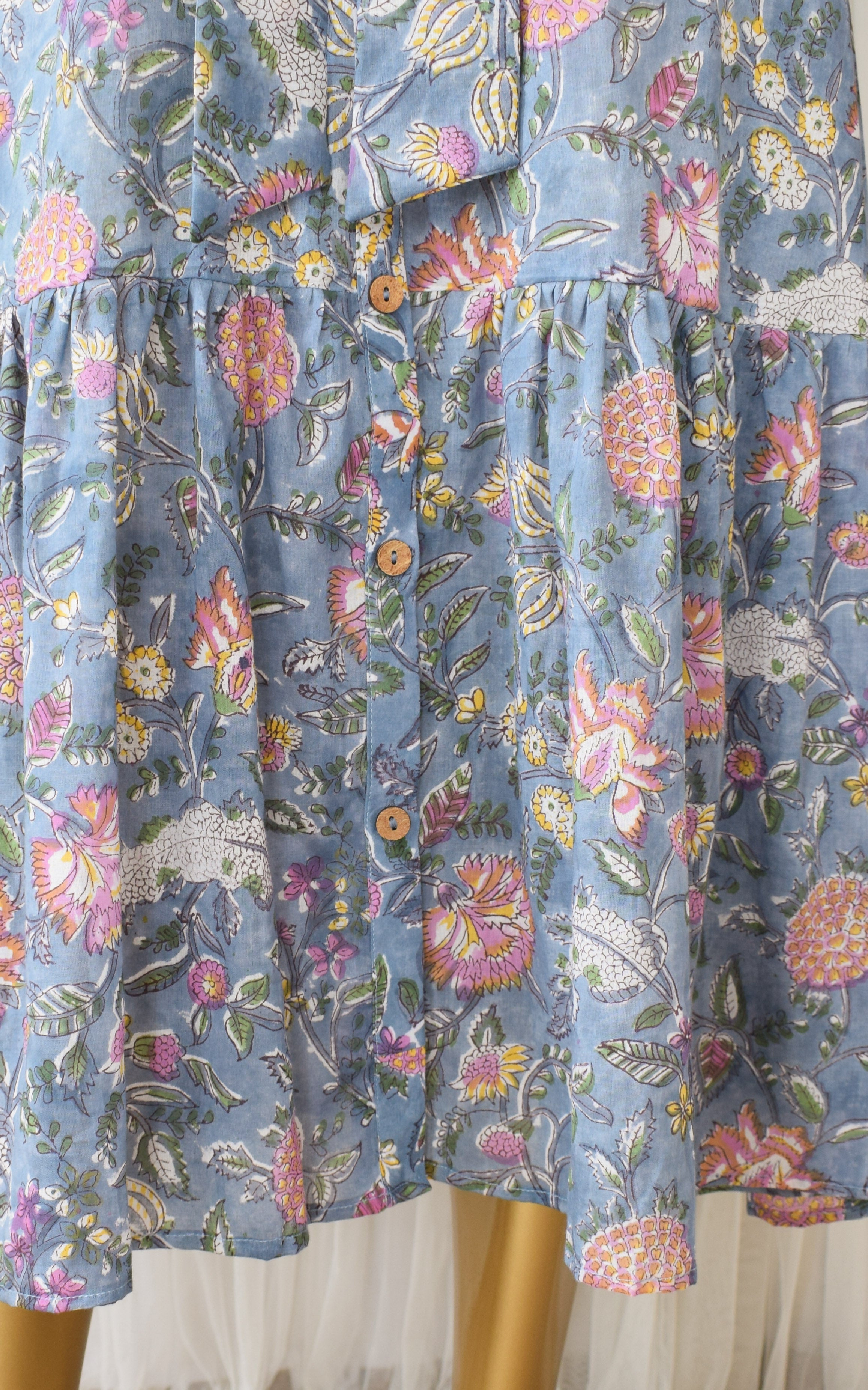 Grey Floral Block Print Midi Dress