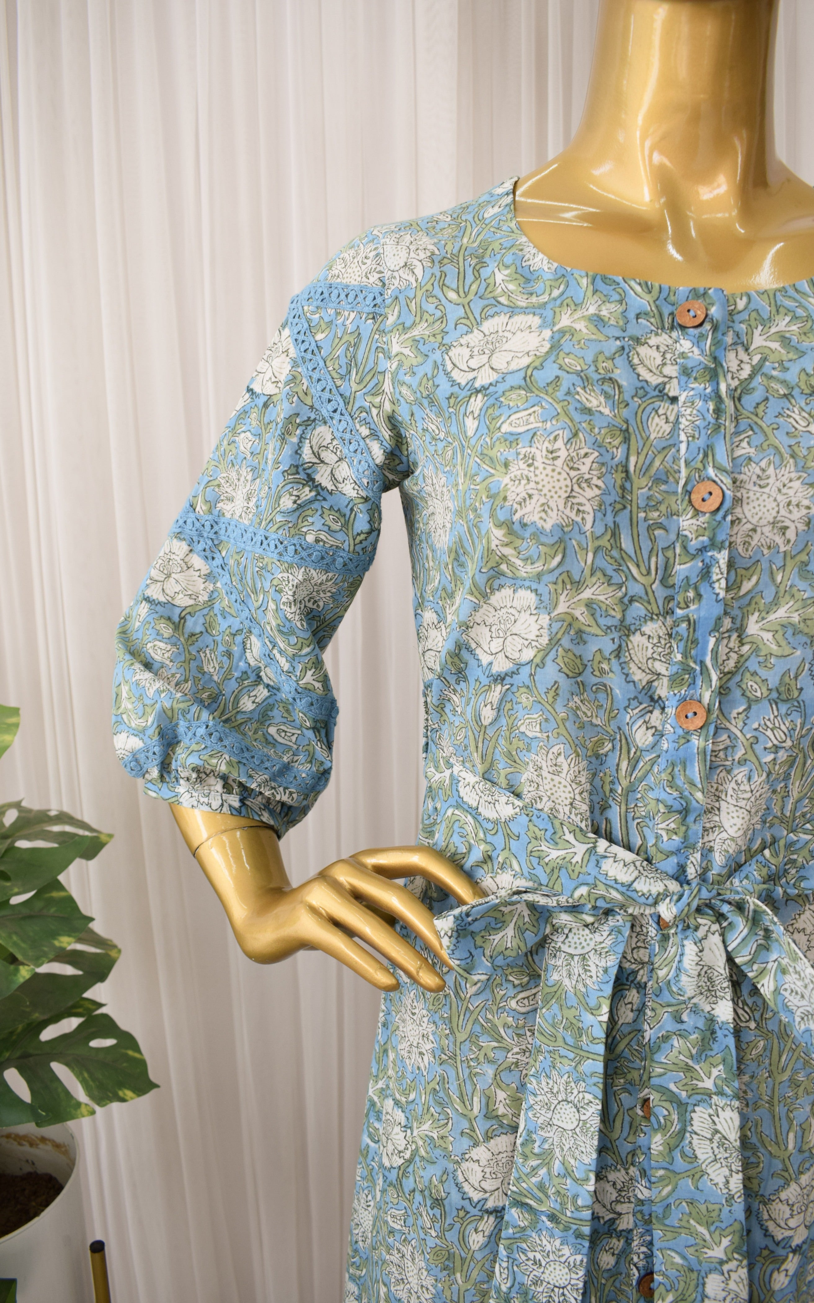 Blue-Green Mul-mul Midi Dress