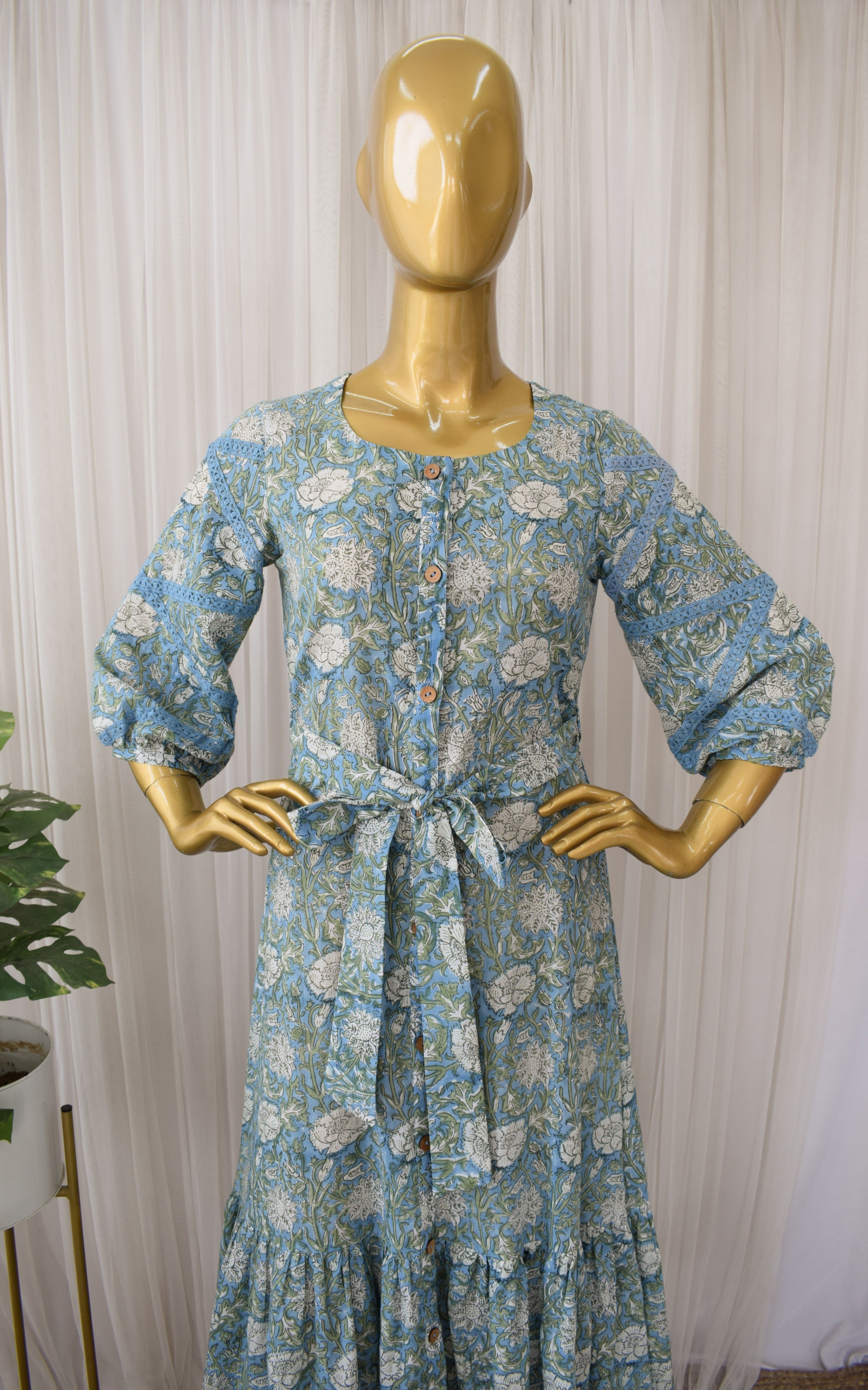 Blue-Green Mul-mul Midi Dress