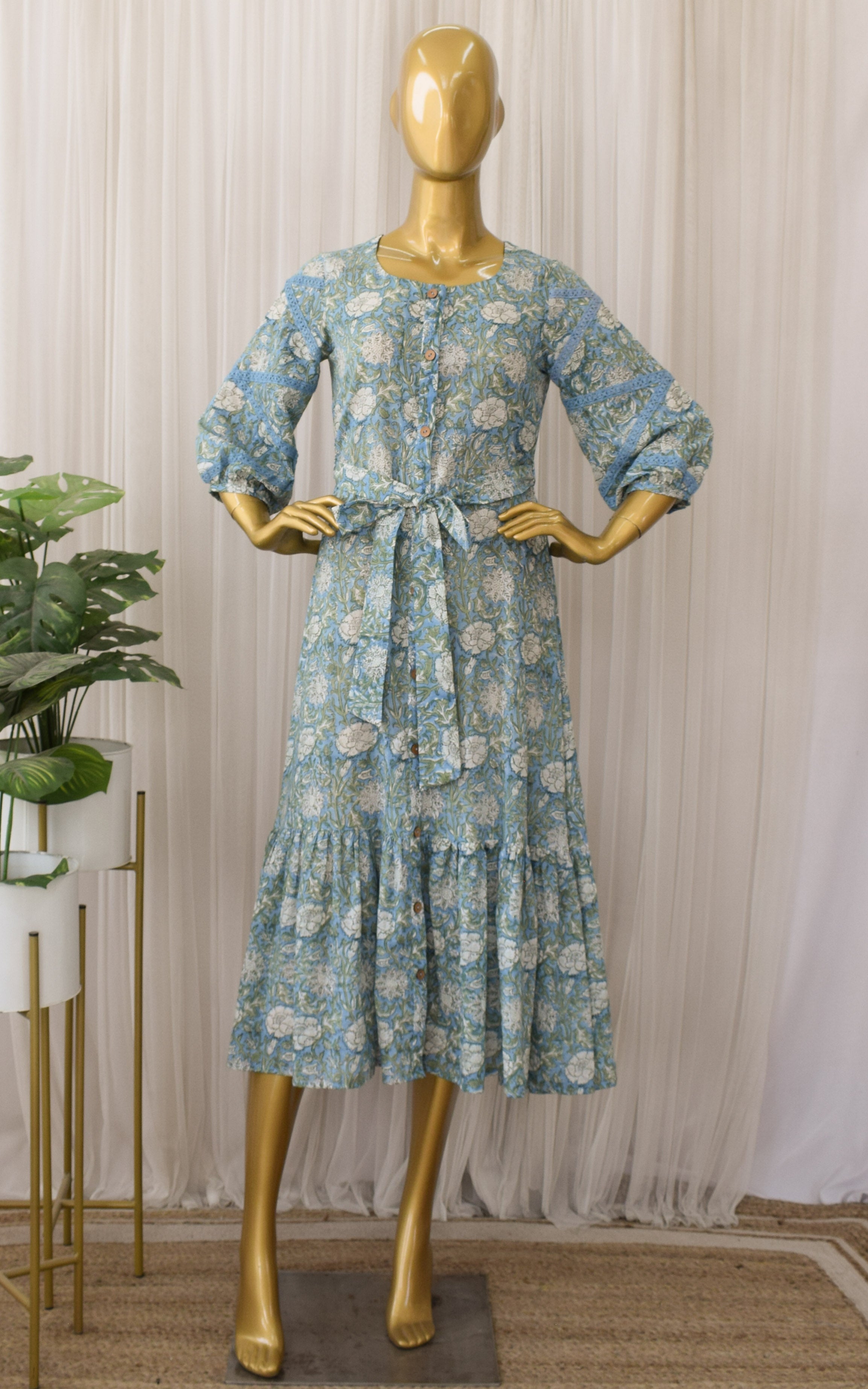 Blue-Green Mul-mul Midi Dress