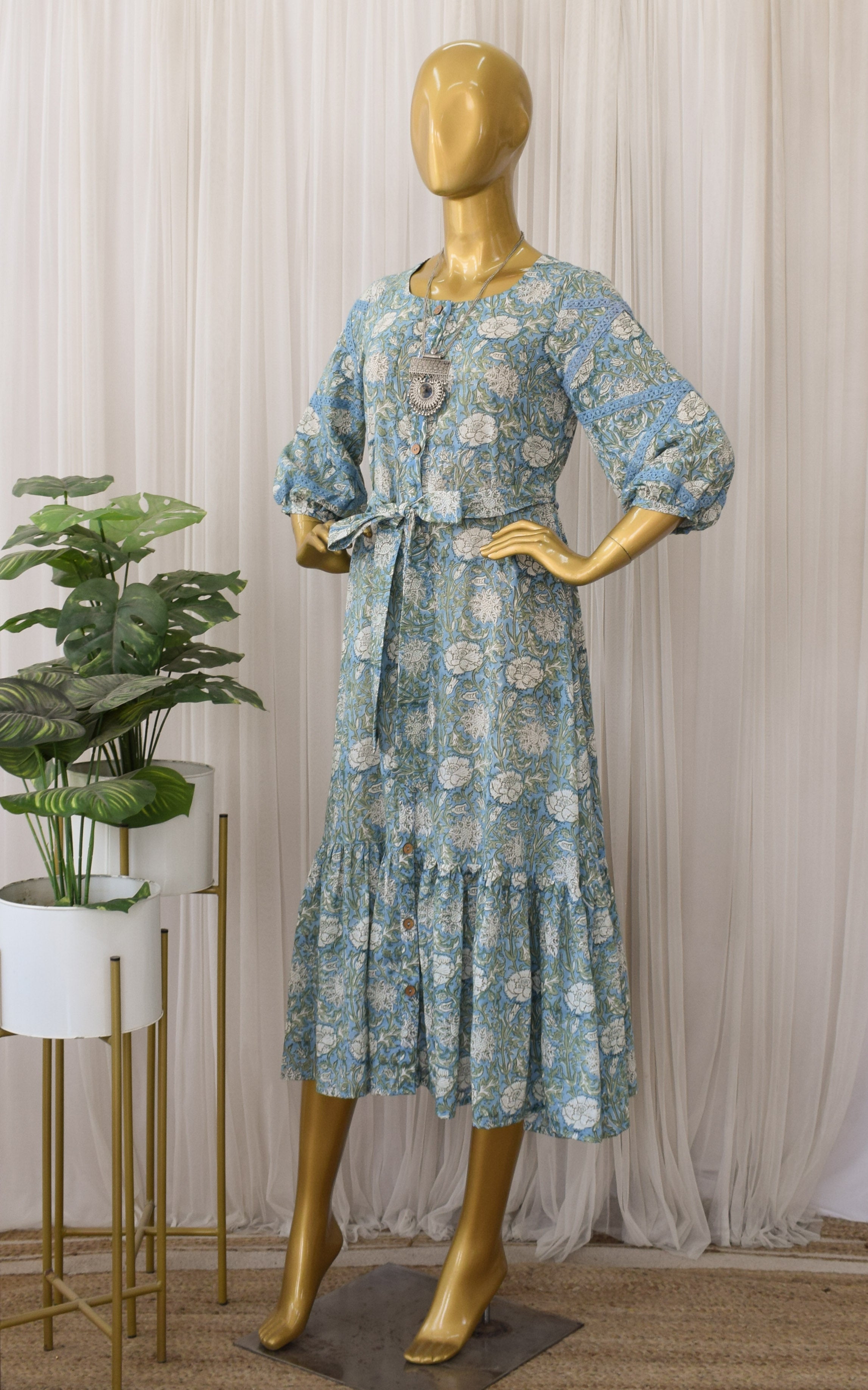 Blue-Green Mul-mul Midi Dress