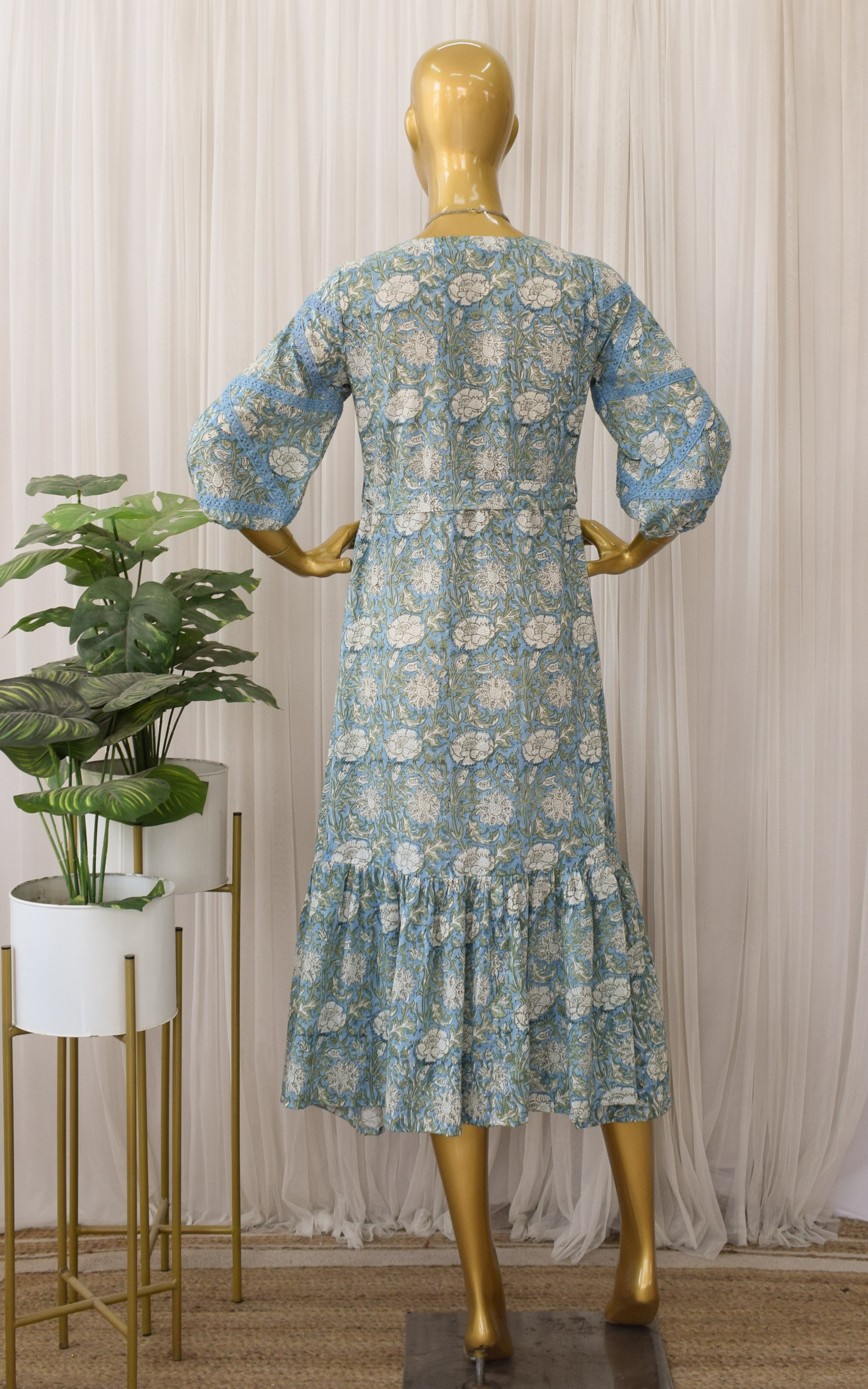 Blue-Green Mul-mul Midi Dress