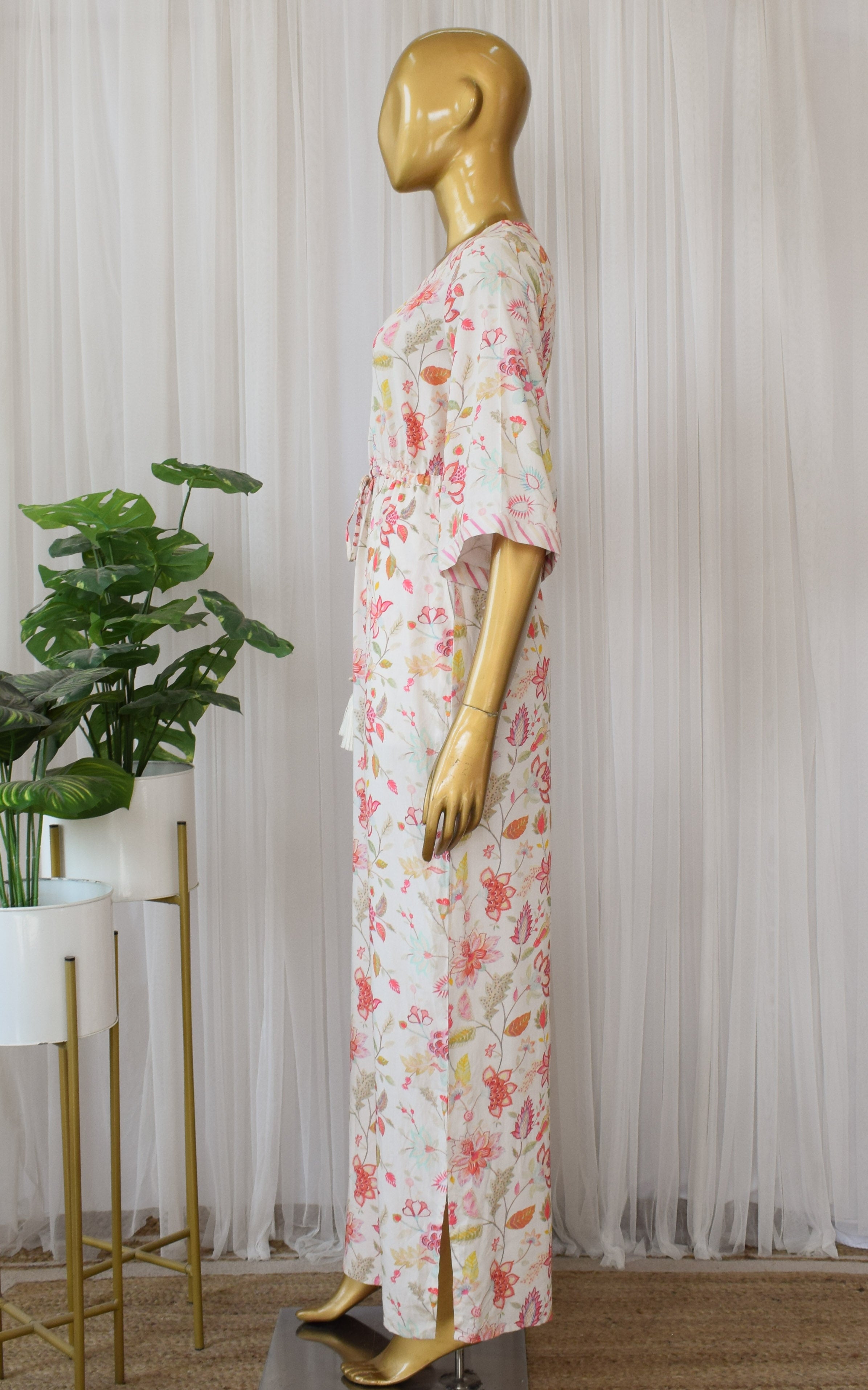 Cream Floral Print Cotton Jumpsuit