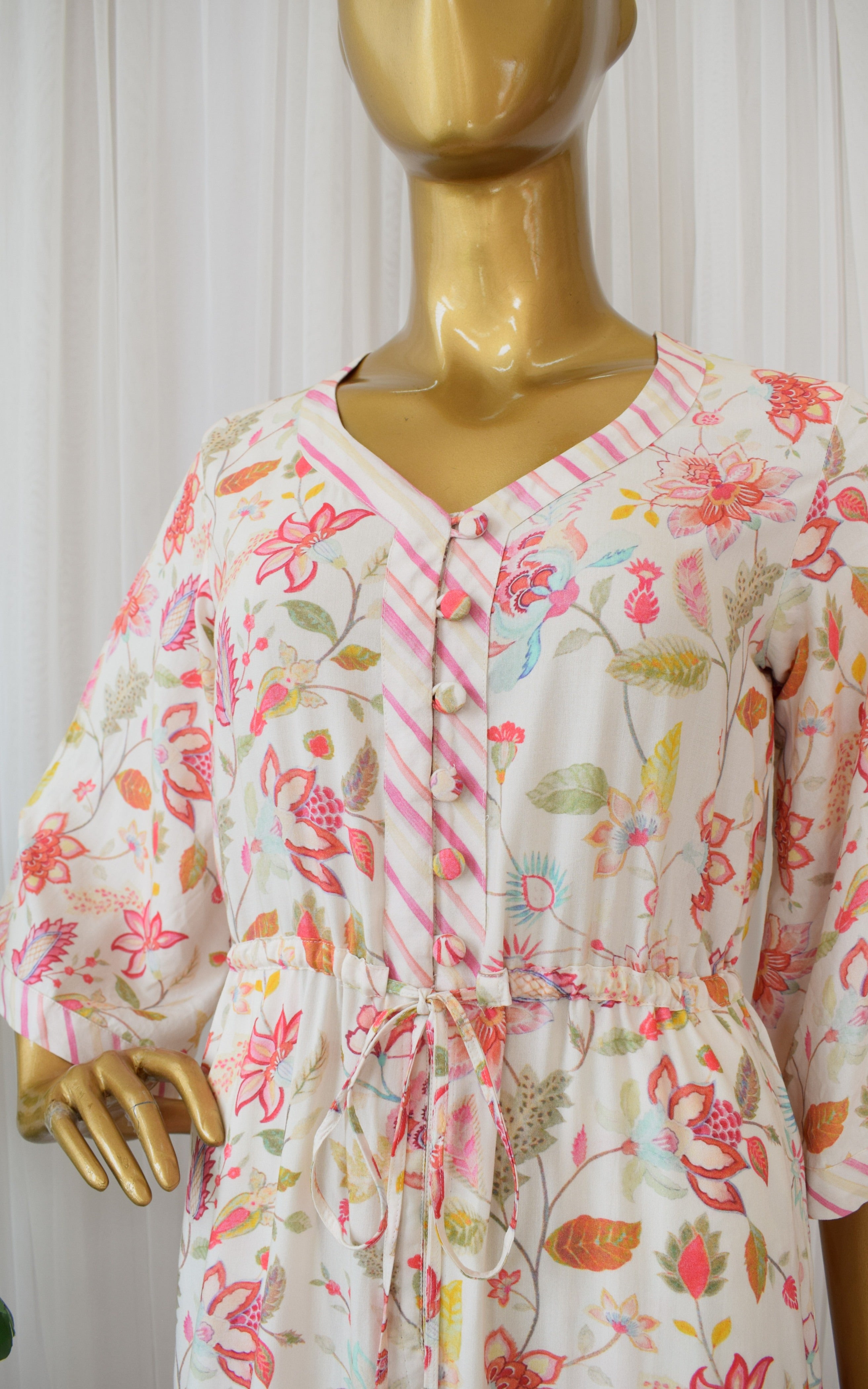 Cream Floral Print Cotton Jumpsuit