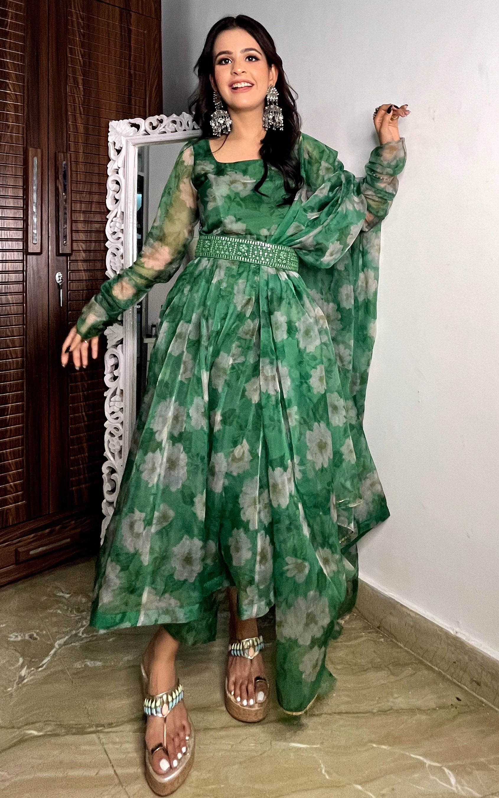 Vanshika Gaba Forest Green Organza Anarkali