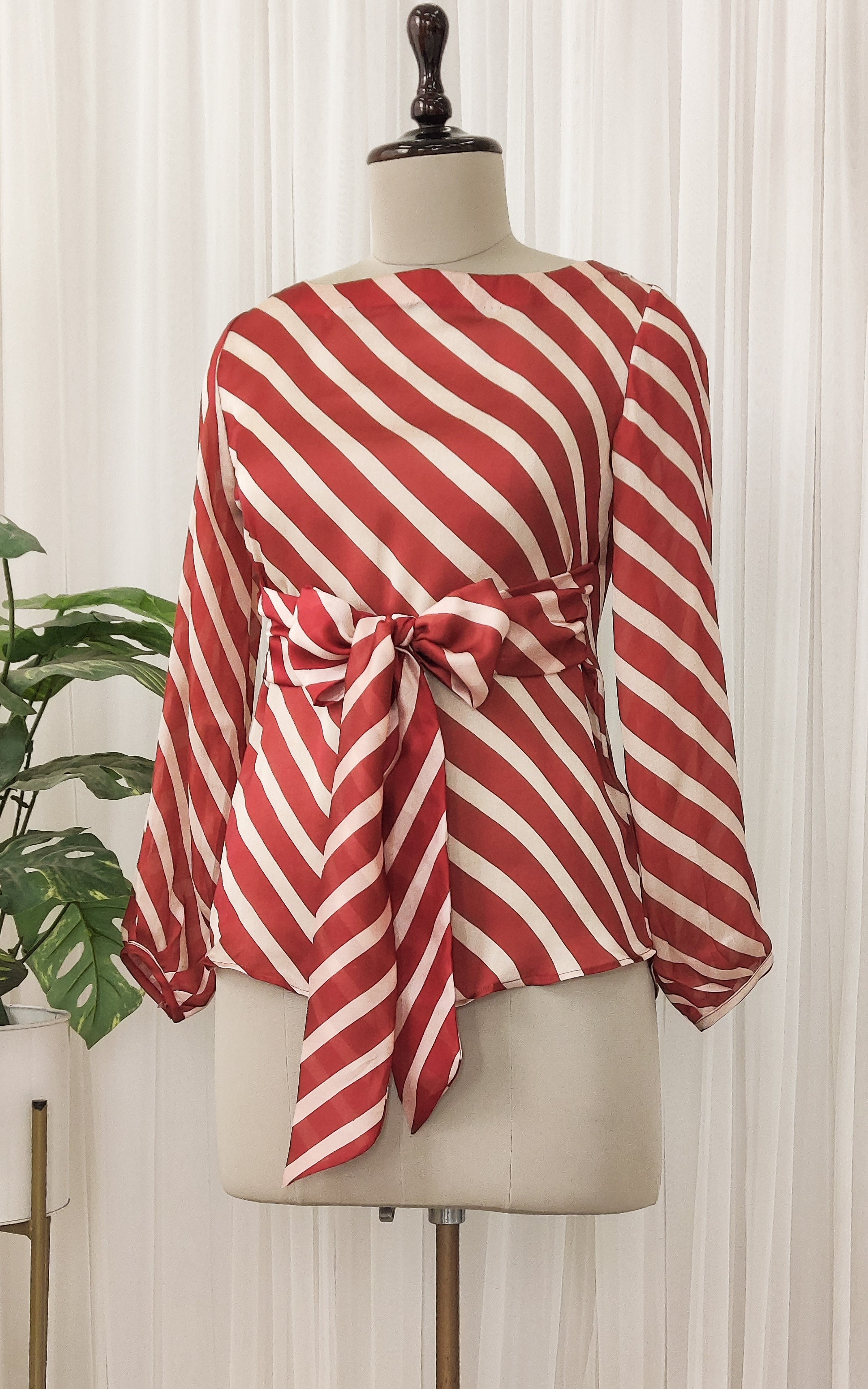 Maroon Striped Fabric Top