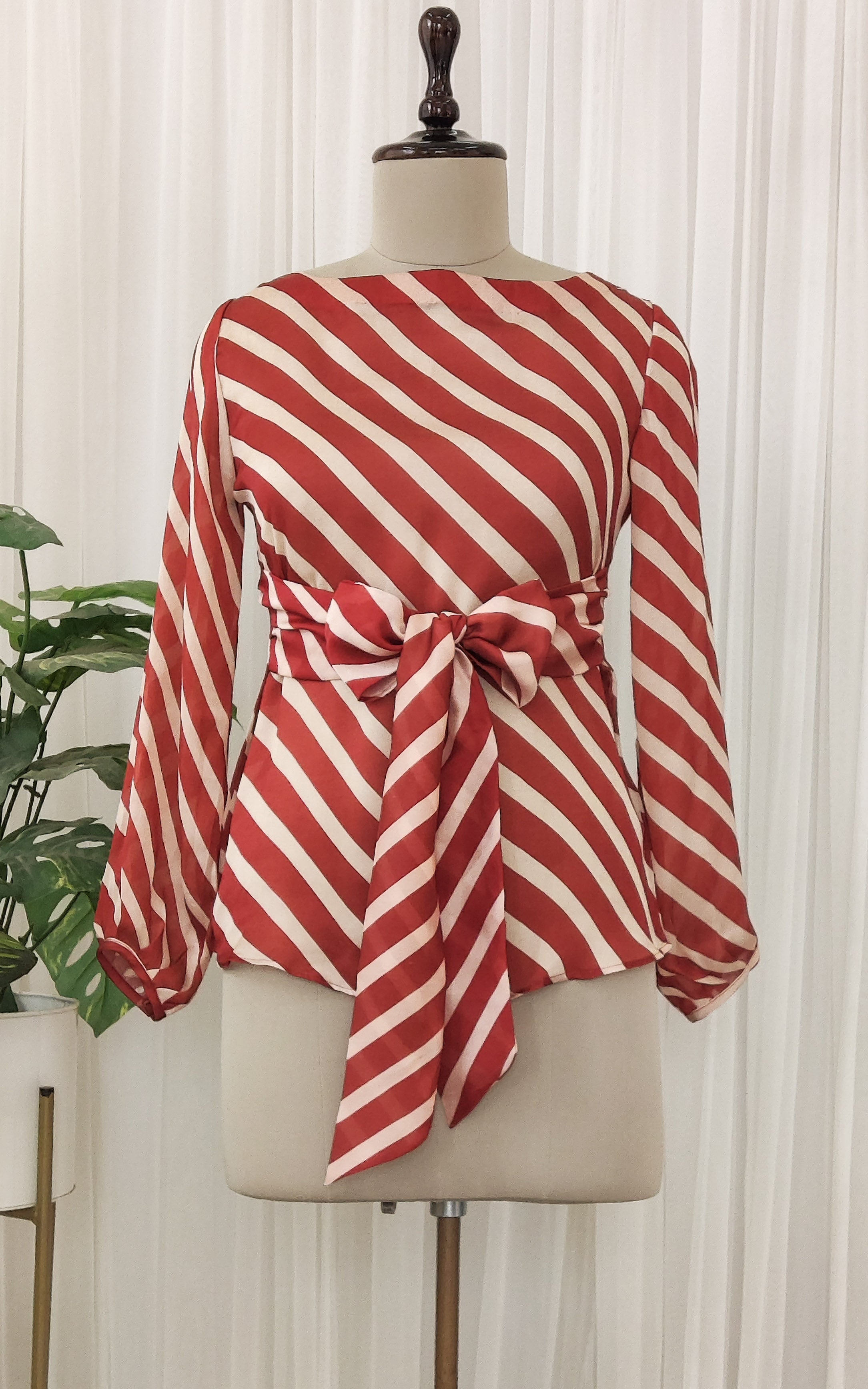 Maroon Striped Fabric Top