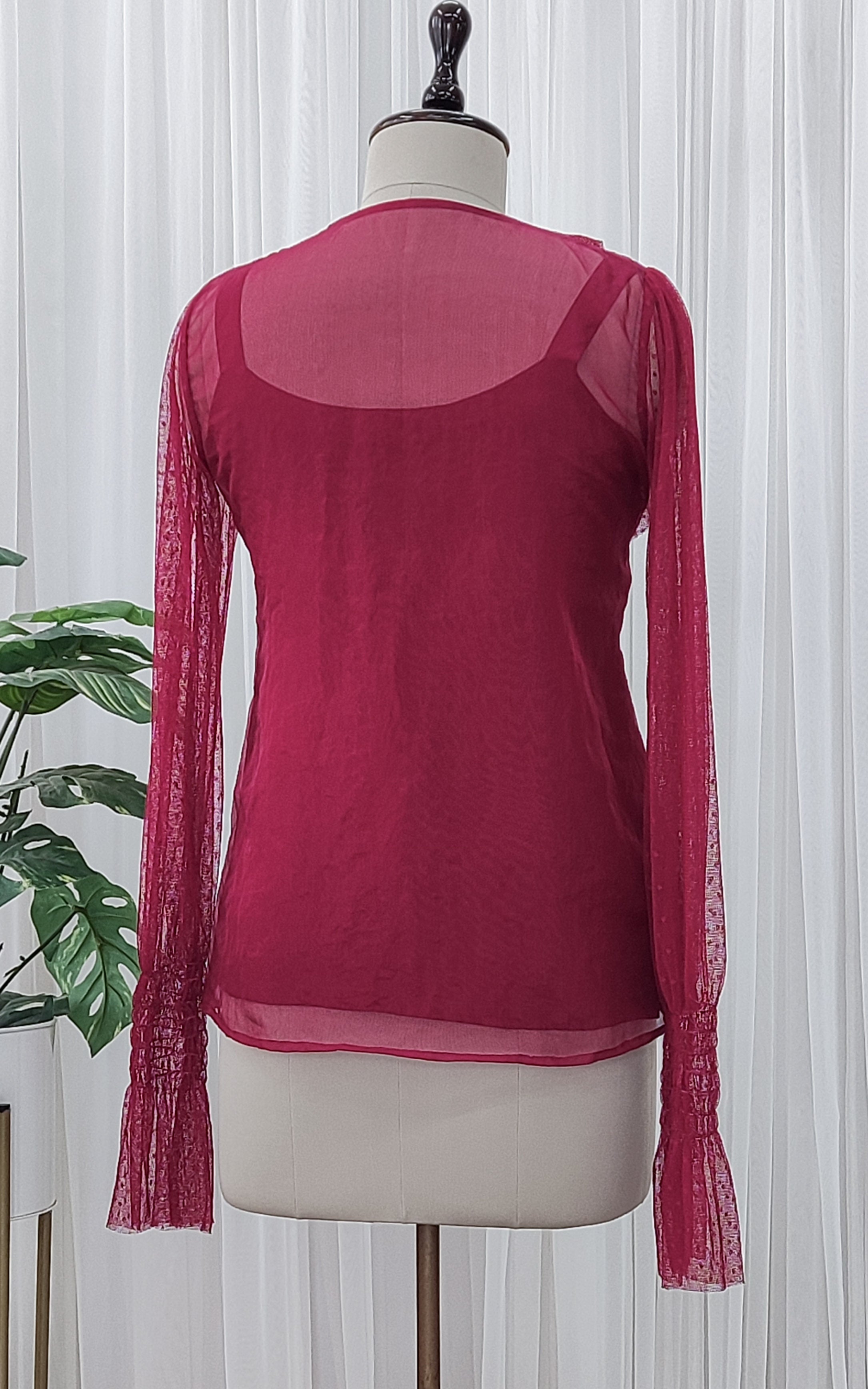 Wine Frilled Organza Top