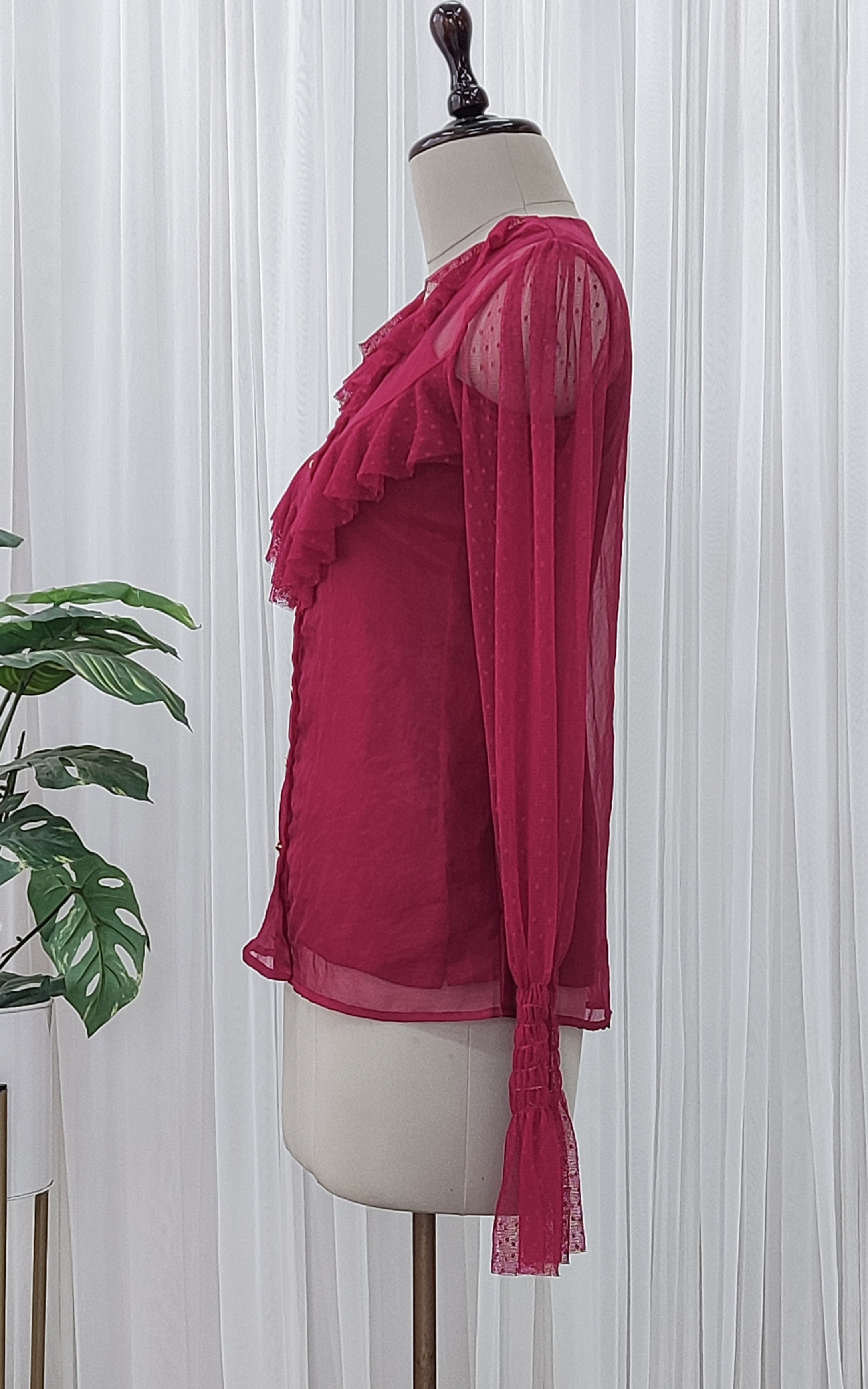 Wine Frilled Organza Top