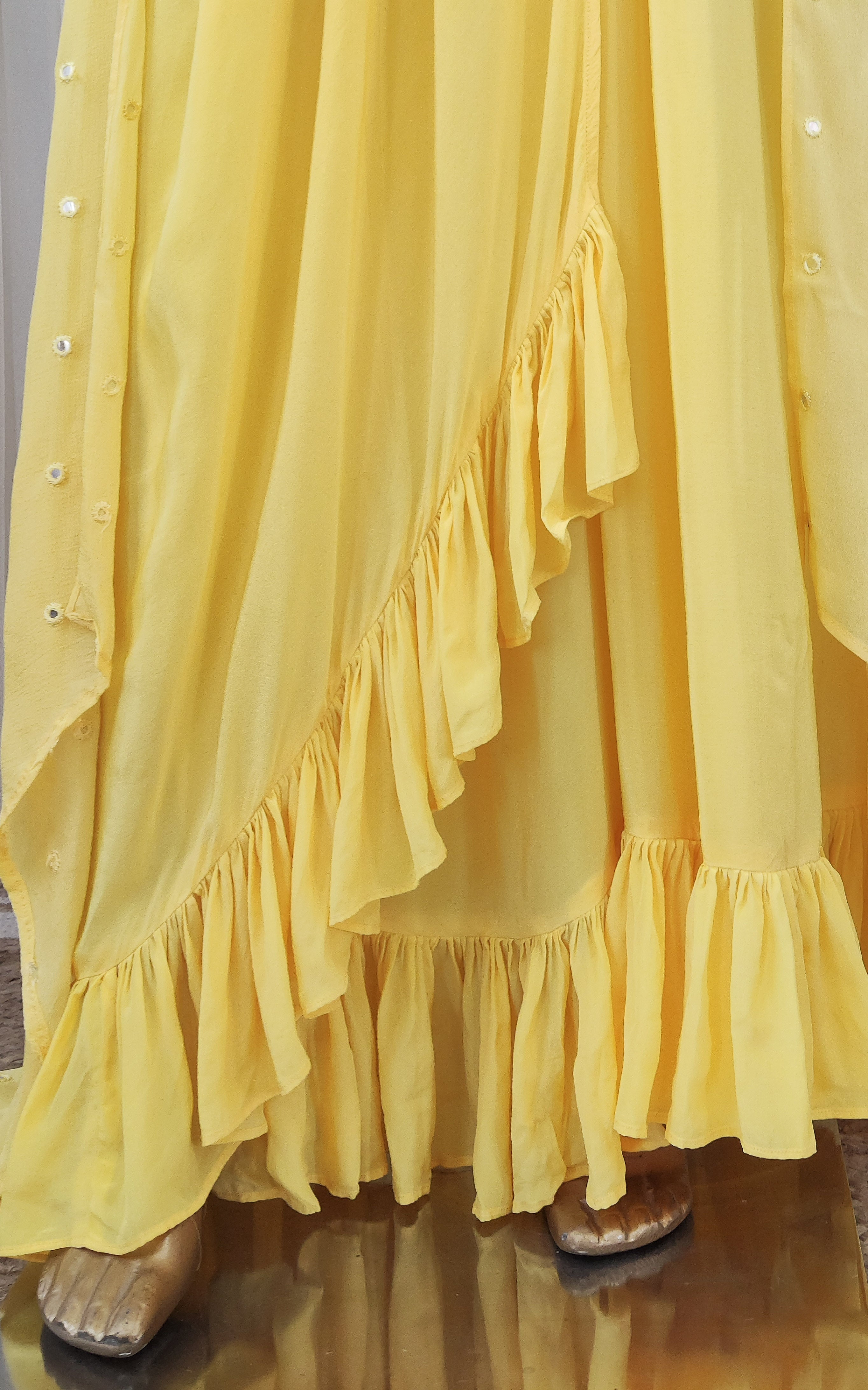 Sapna Yellow Embroidered Crop-Top & Draped Skirt Co-ord Set