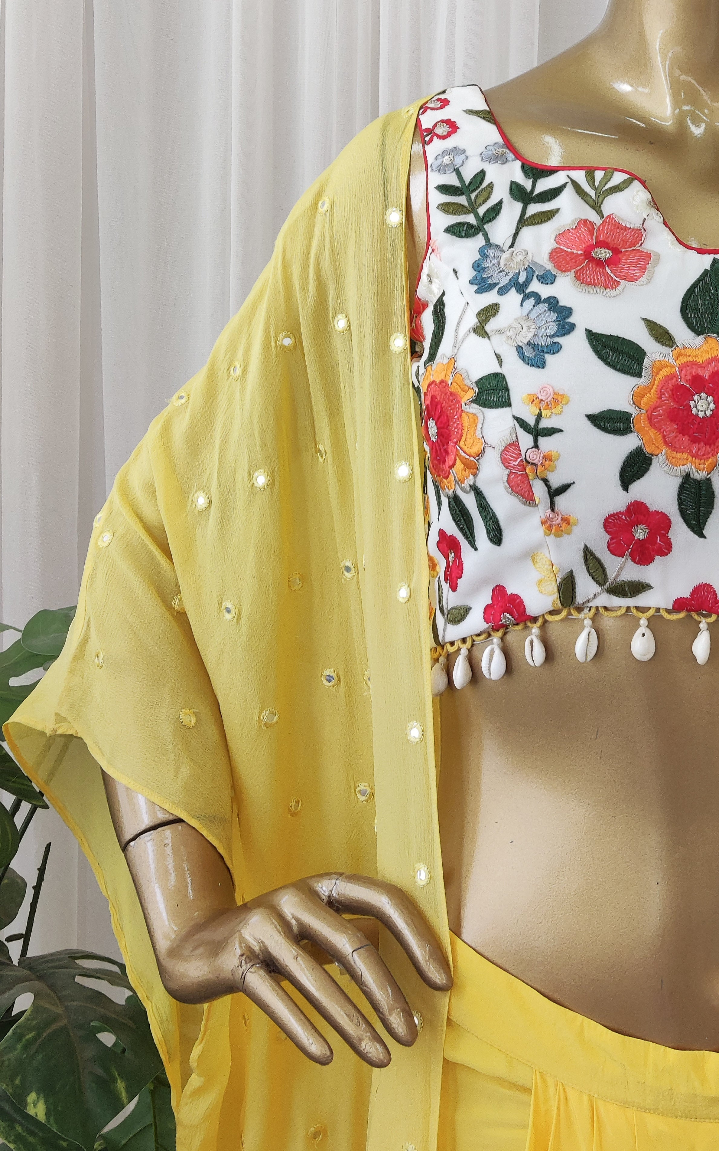 Sapna Yellow Embroidered Crop-Top & Draped Skirt Co-ord Set