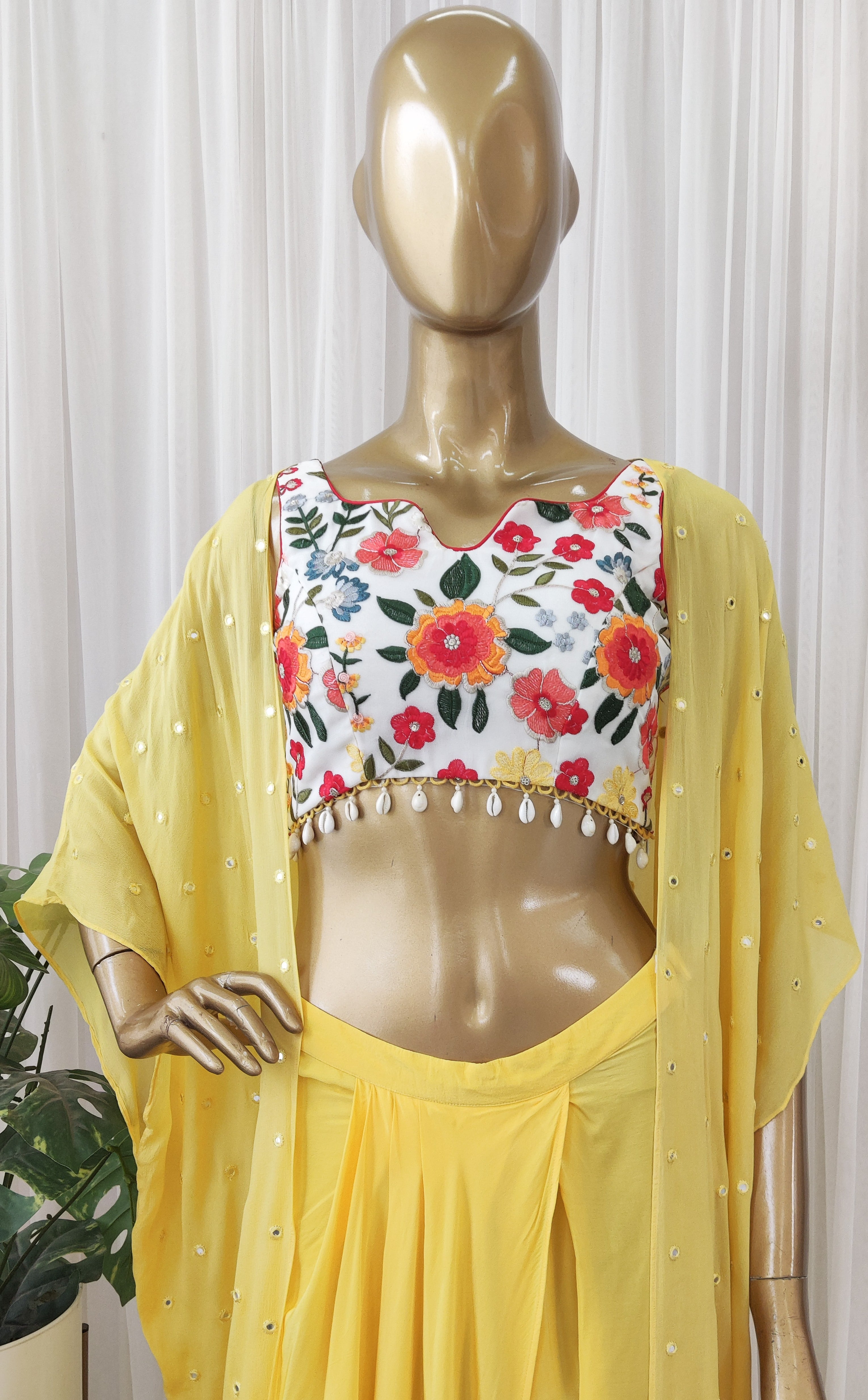 Sapna Yellow Embroidered Crop-Top & Draped Skirt Co-ord Set
