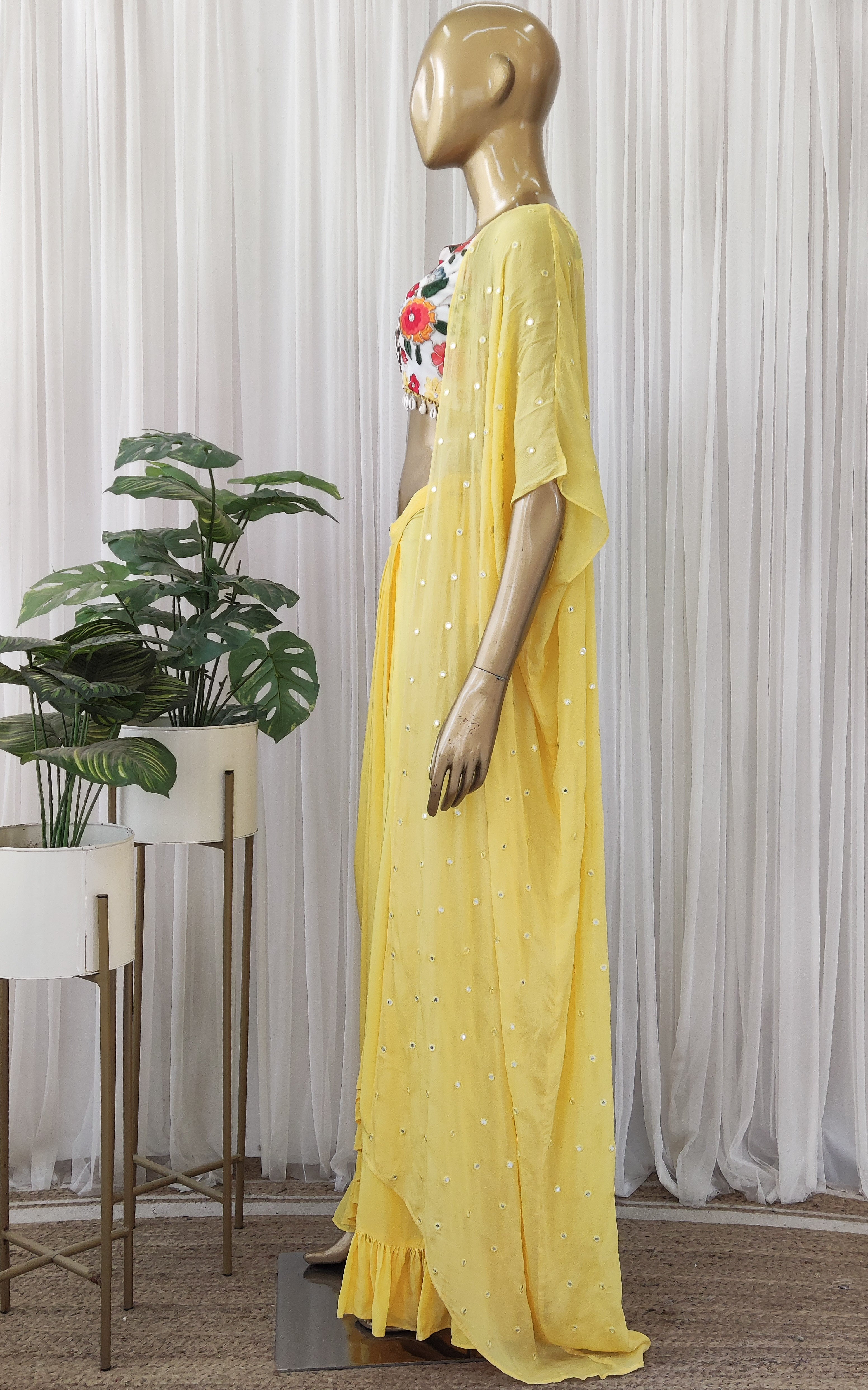 Sapna Yellow Embroidered Crop-Top & Draped Skirt Co-ord Set