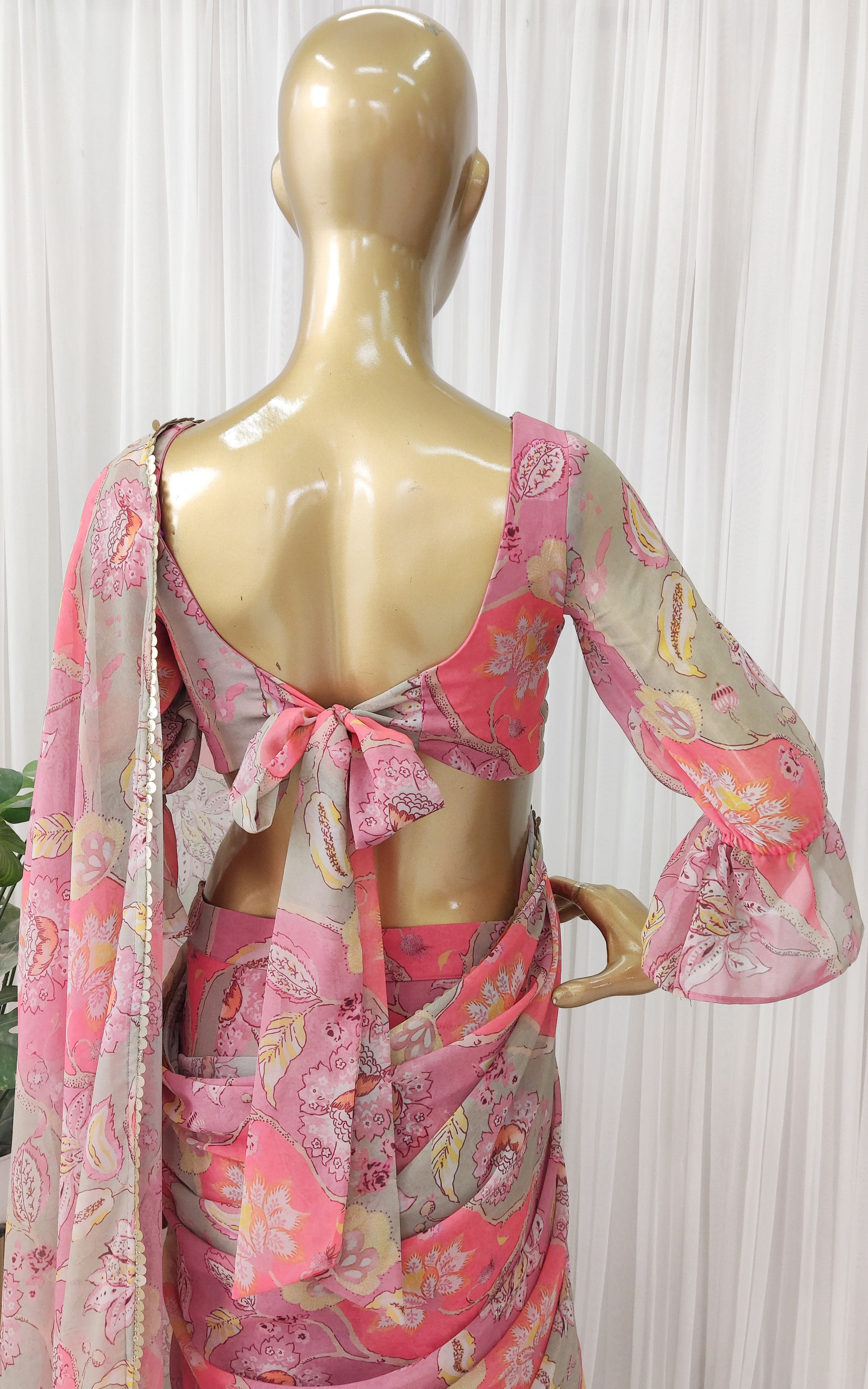 Vintage Floral Printed Georgette Sharara Saree Set