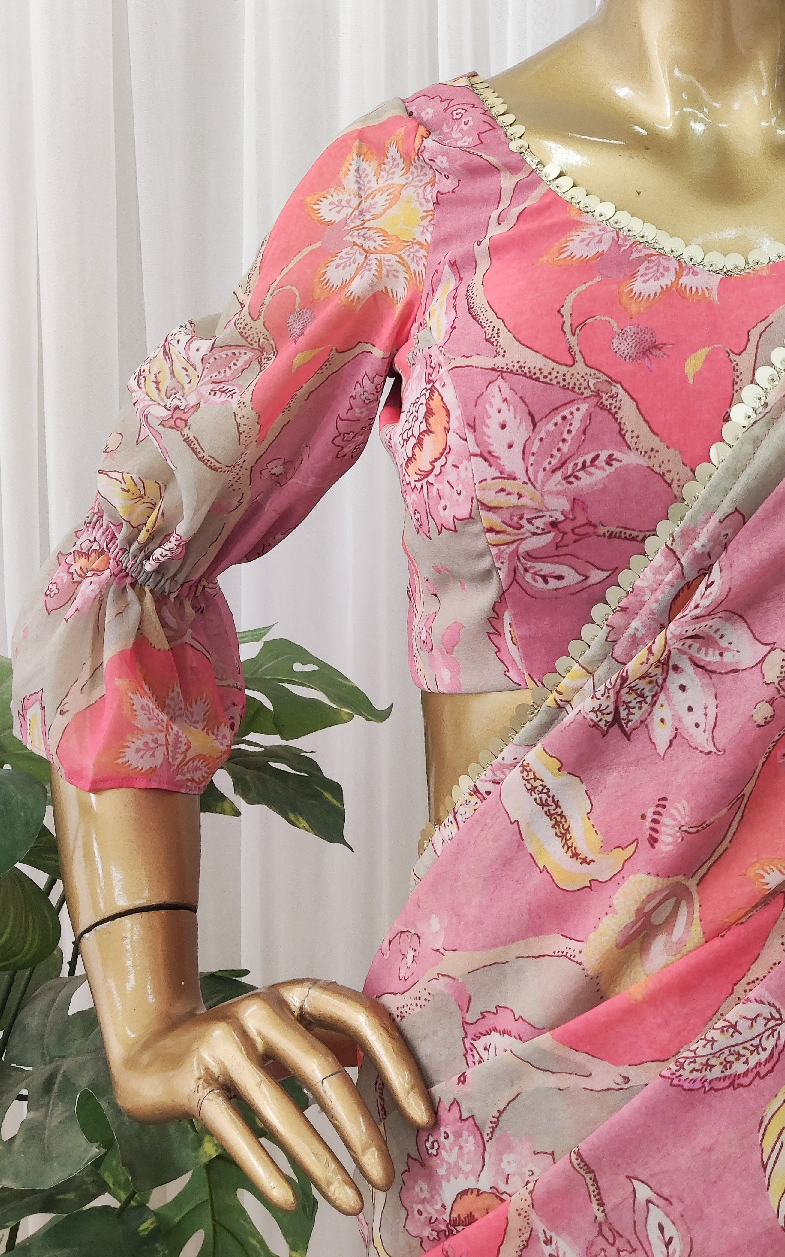 Vintage Floral Printed Georgette Sharara Saree Set