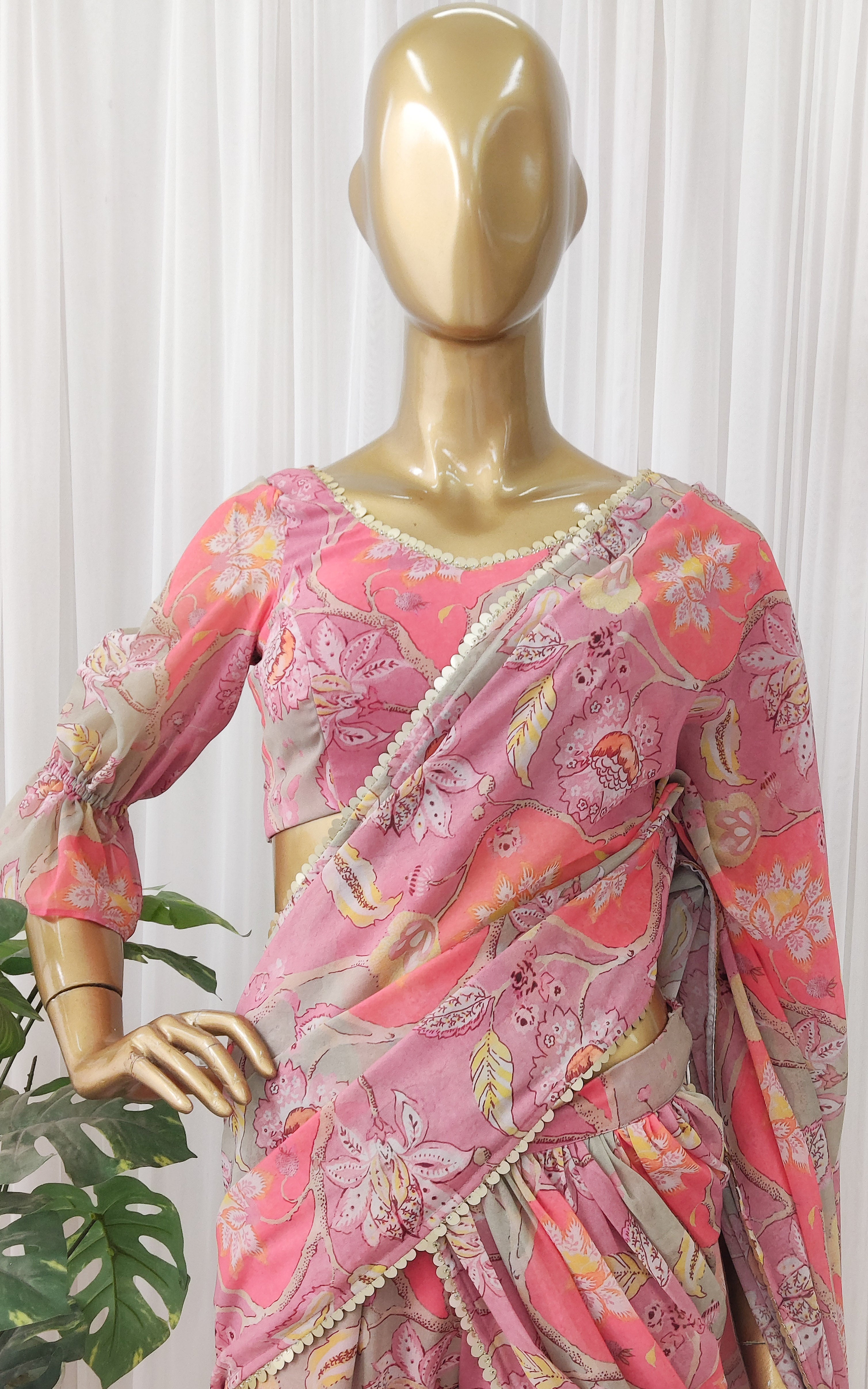 Vintage Floral Printed Georgette Sharara Saree Set