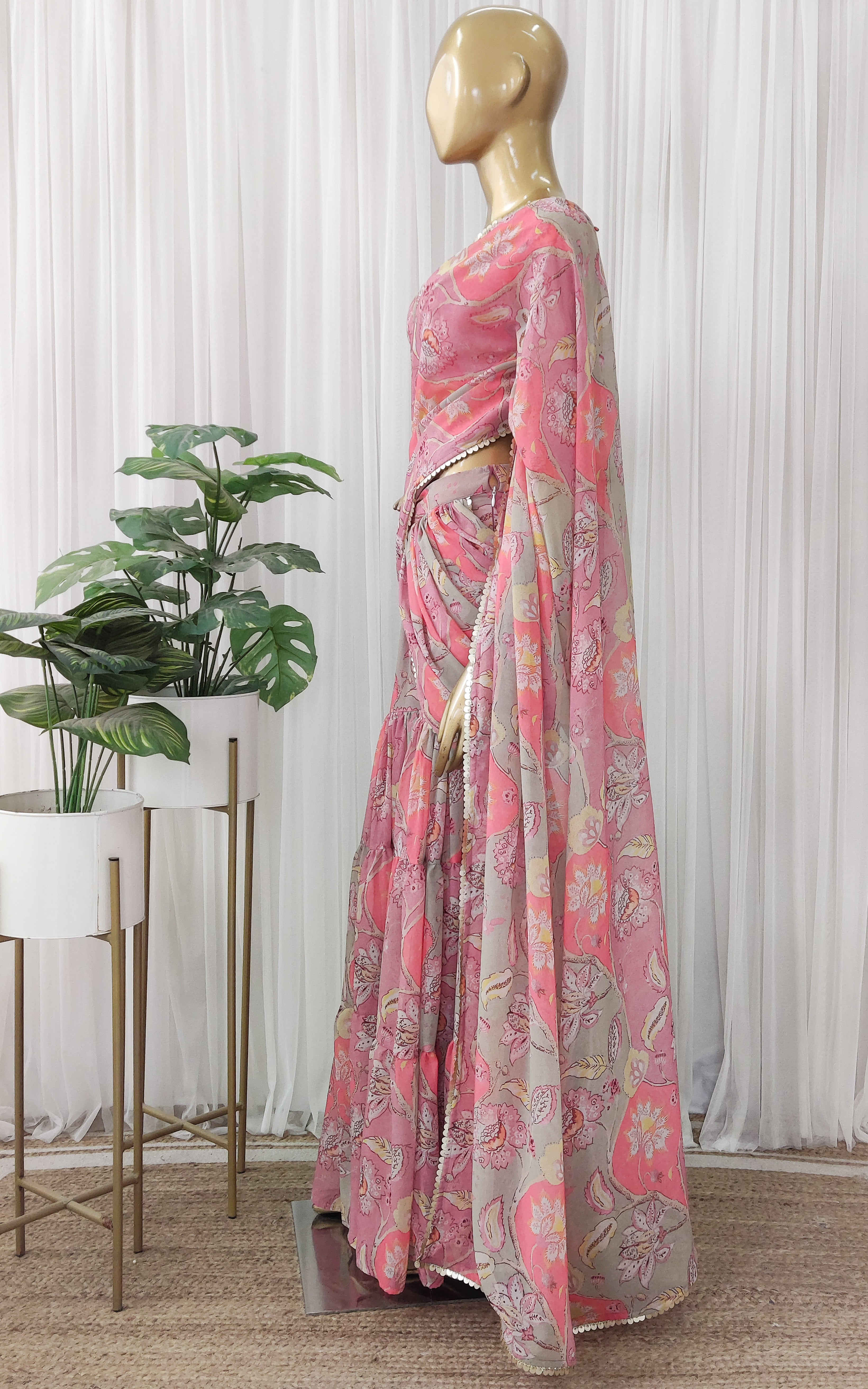 Vintage Floral Printed Georgette Sharara Saree Set
