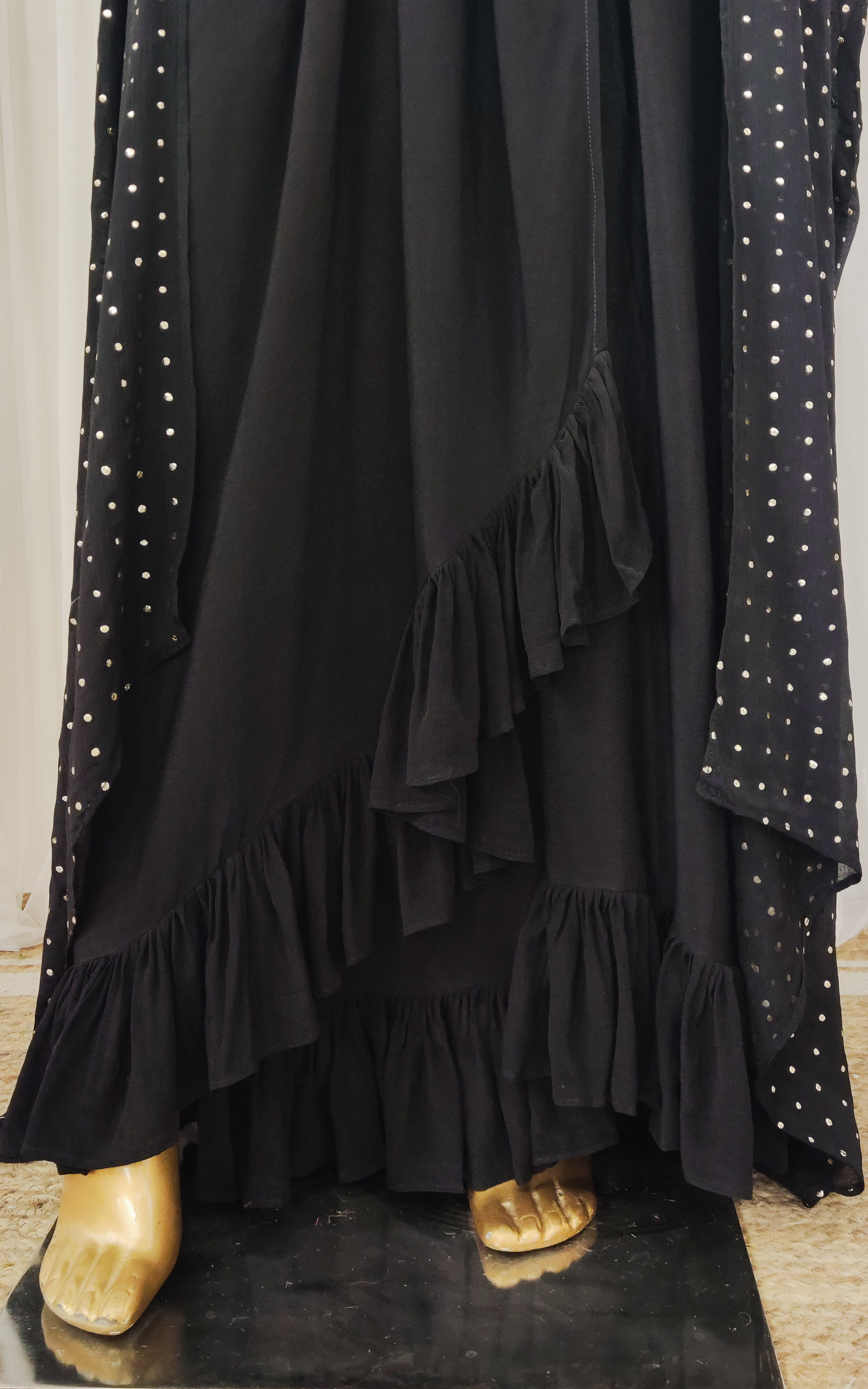 Black Mukaish Work Cape & Draped Skirt Set