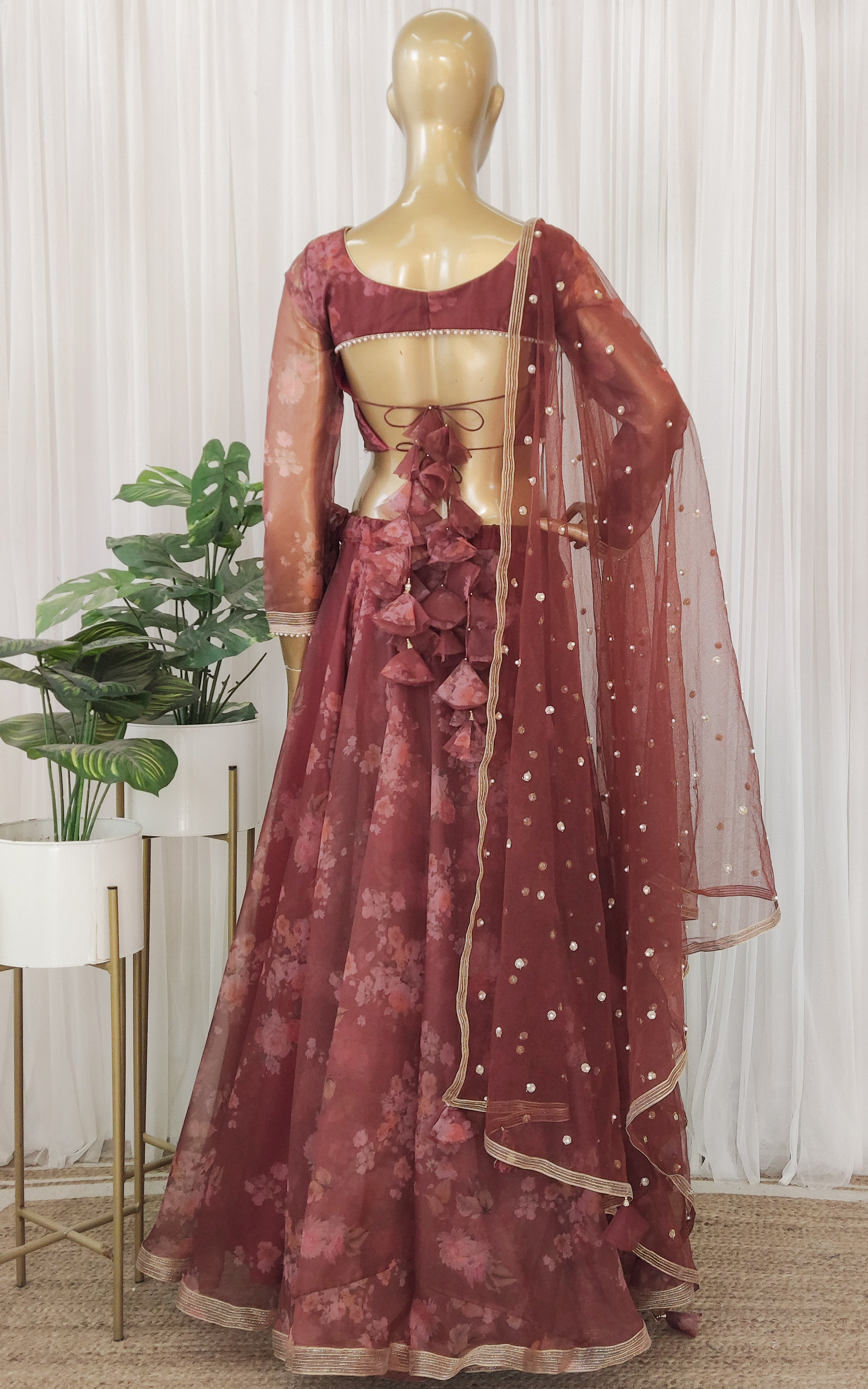 Cinnamon Floral Organza  Lehenga