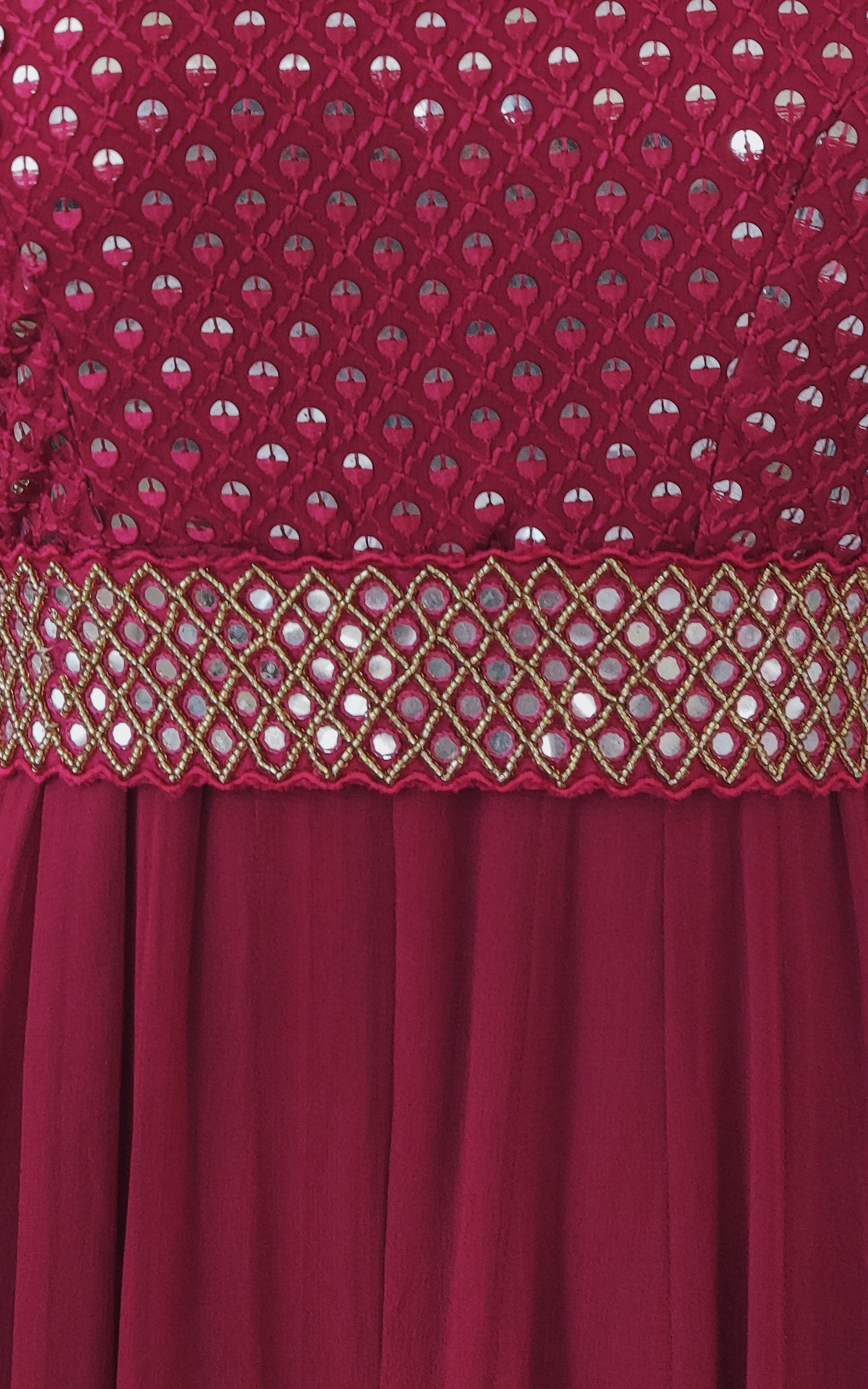 Burgundy Mirrorwork Jumpsuit With Embellished Belt