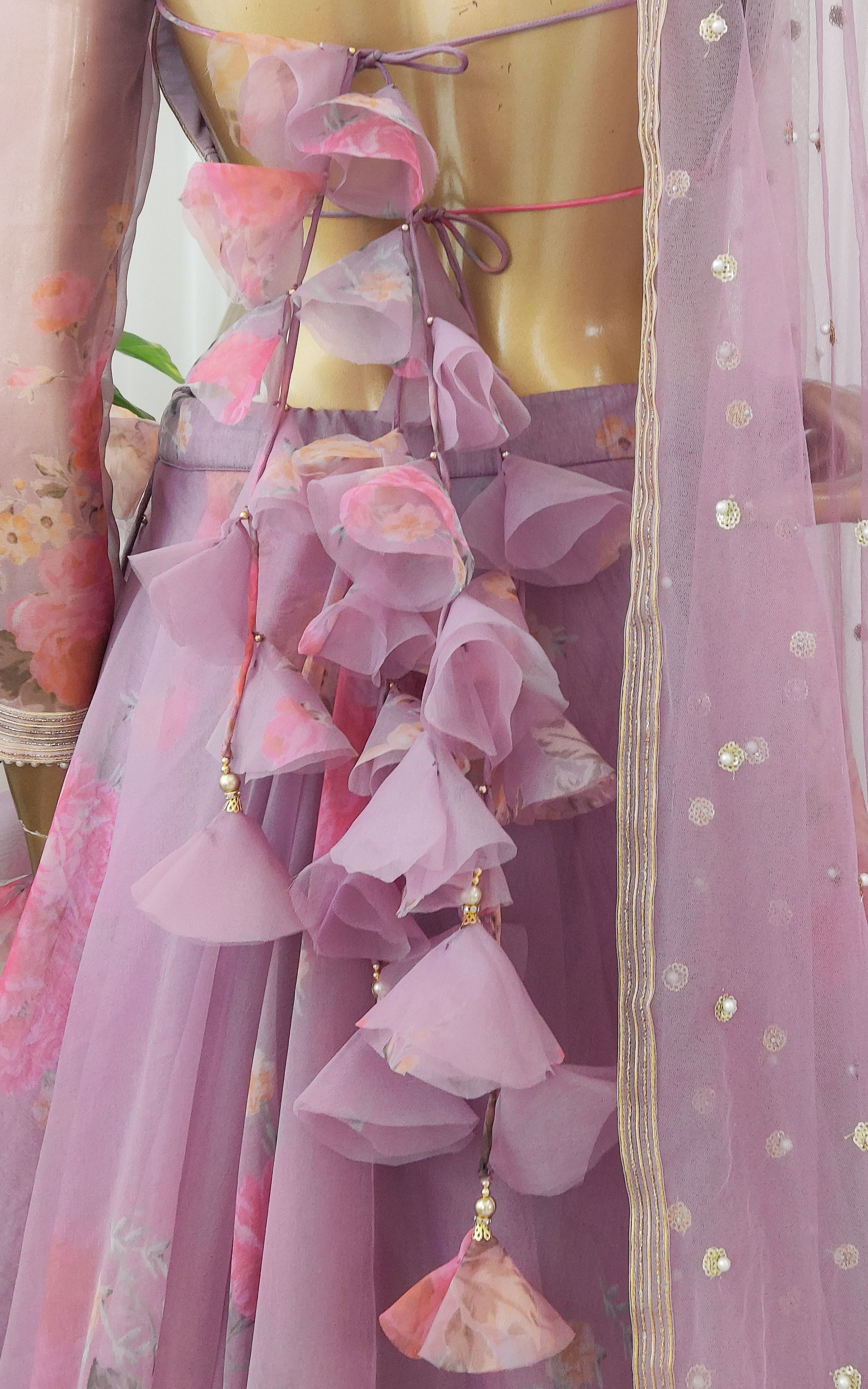 Lilac Floral Organza Lehenga