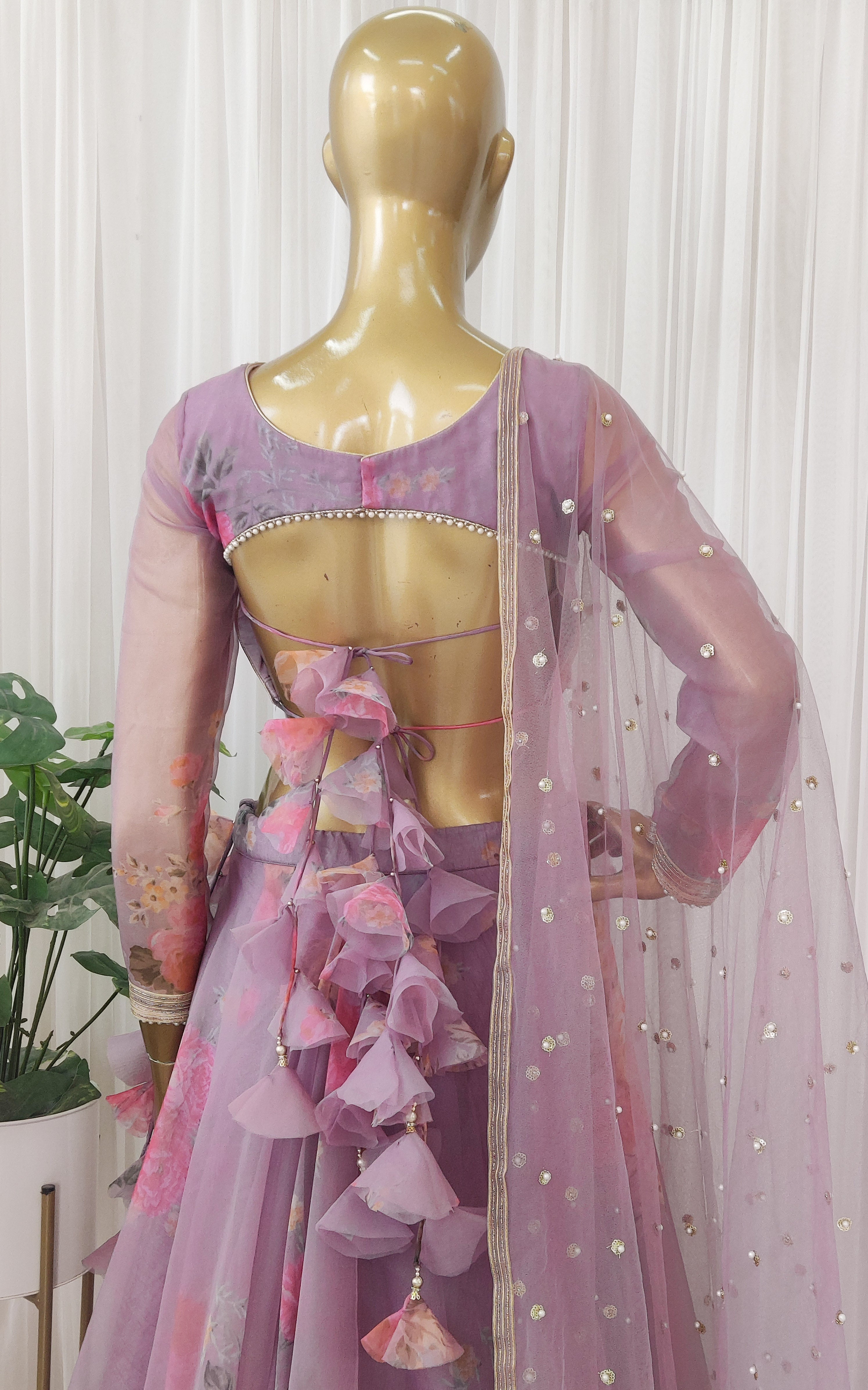 Lilac Floral Organza Lehenga