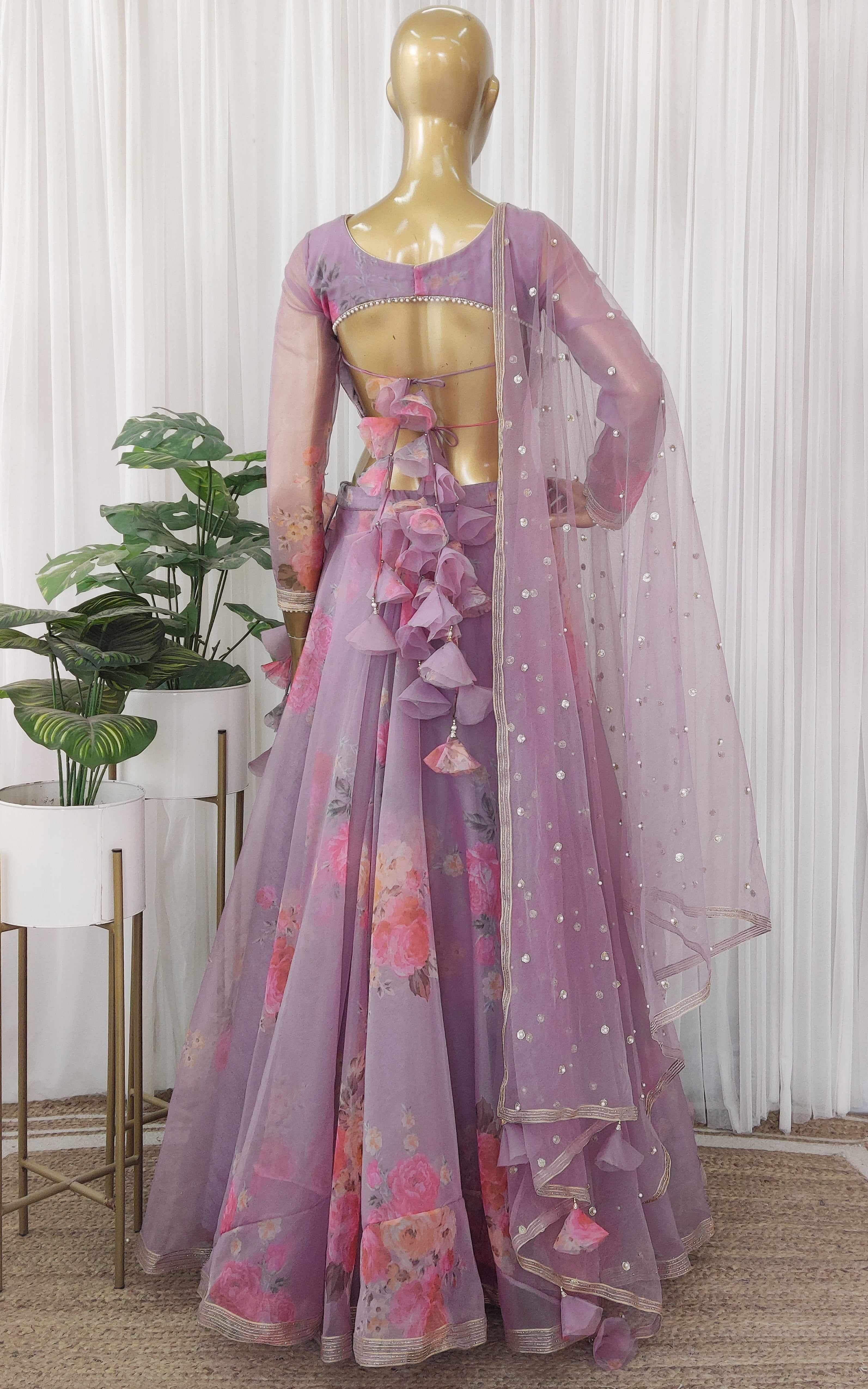Lilac Floral Organza Lehenga