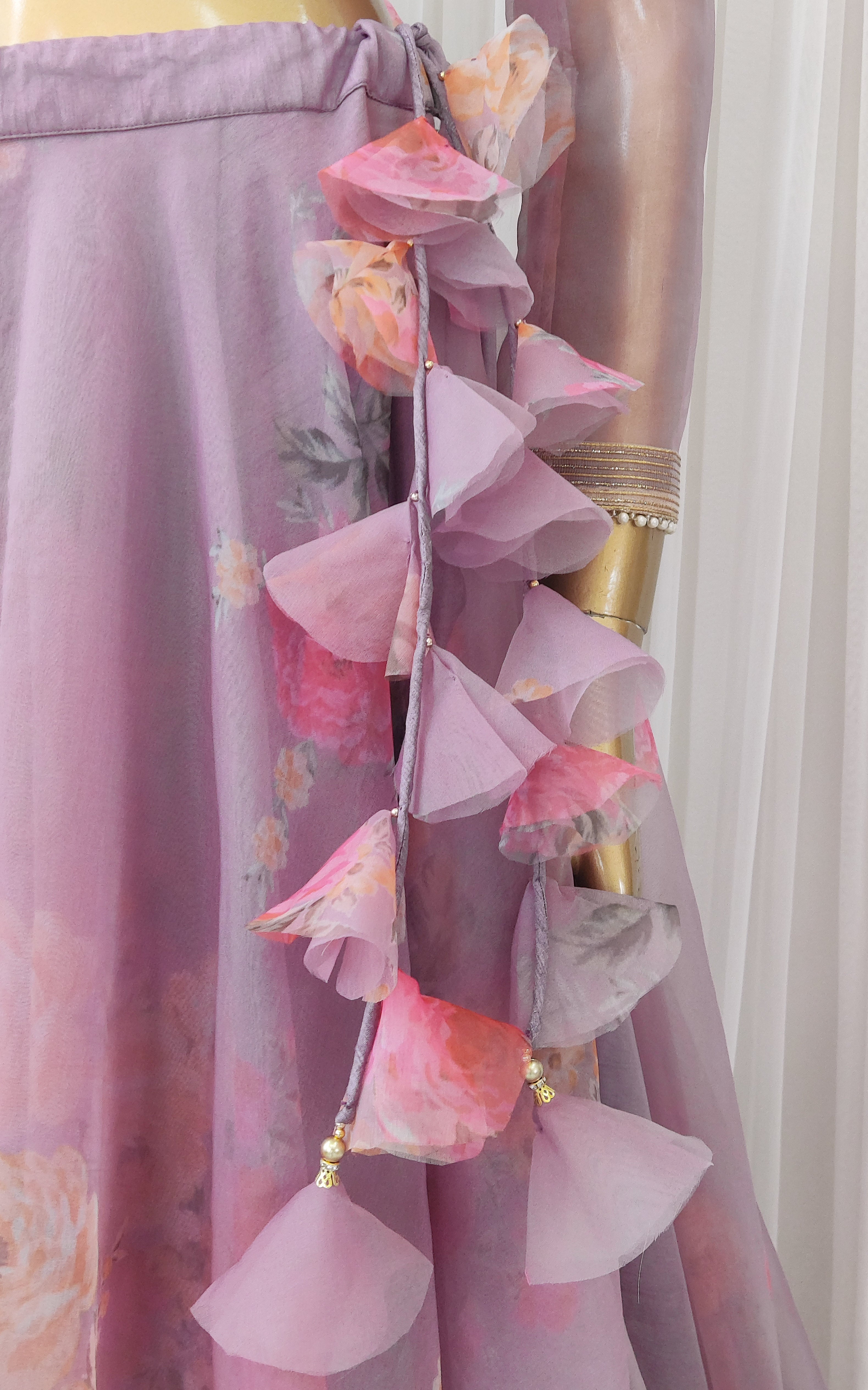 Lilac Floral Organza Lehenga