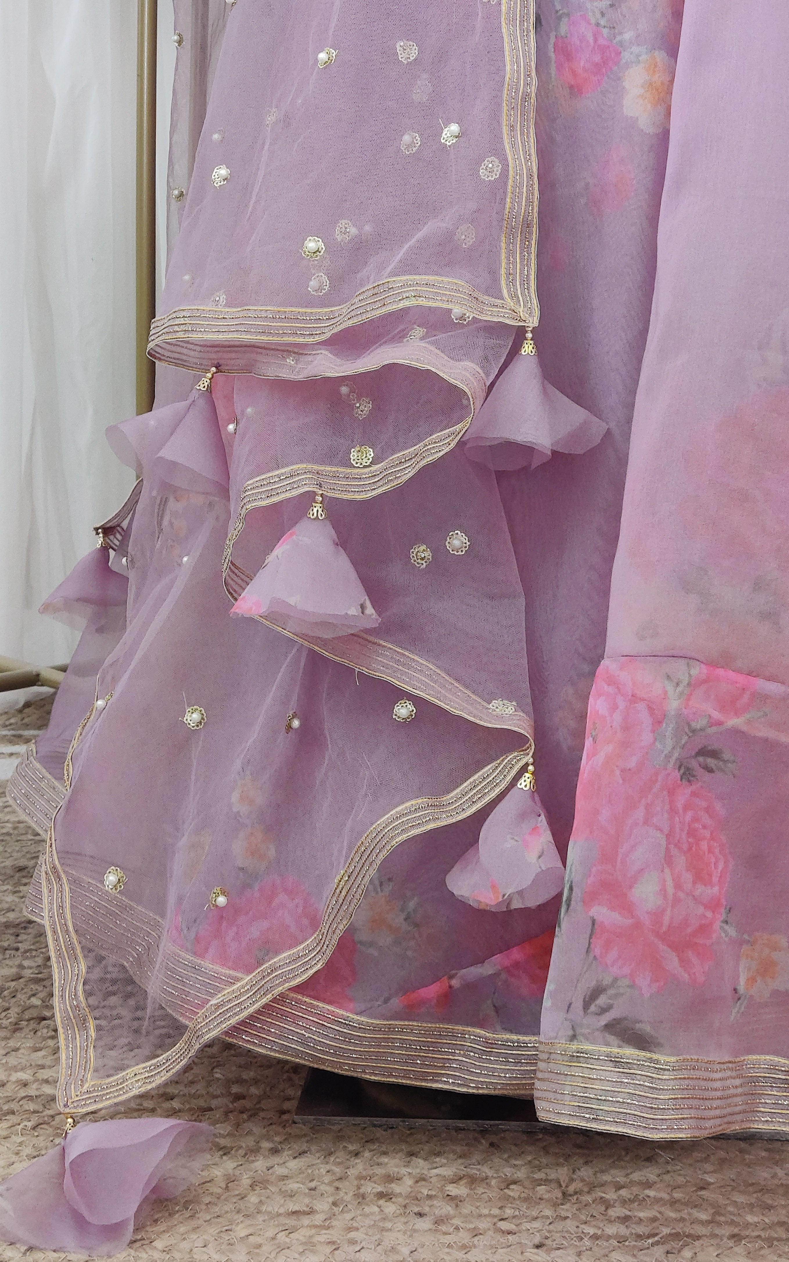 Lilac Floral Organza Lehenga