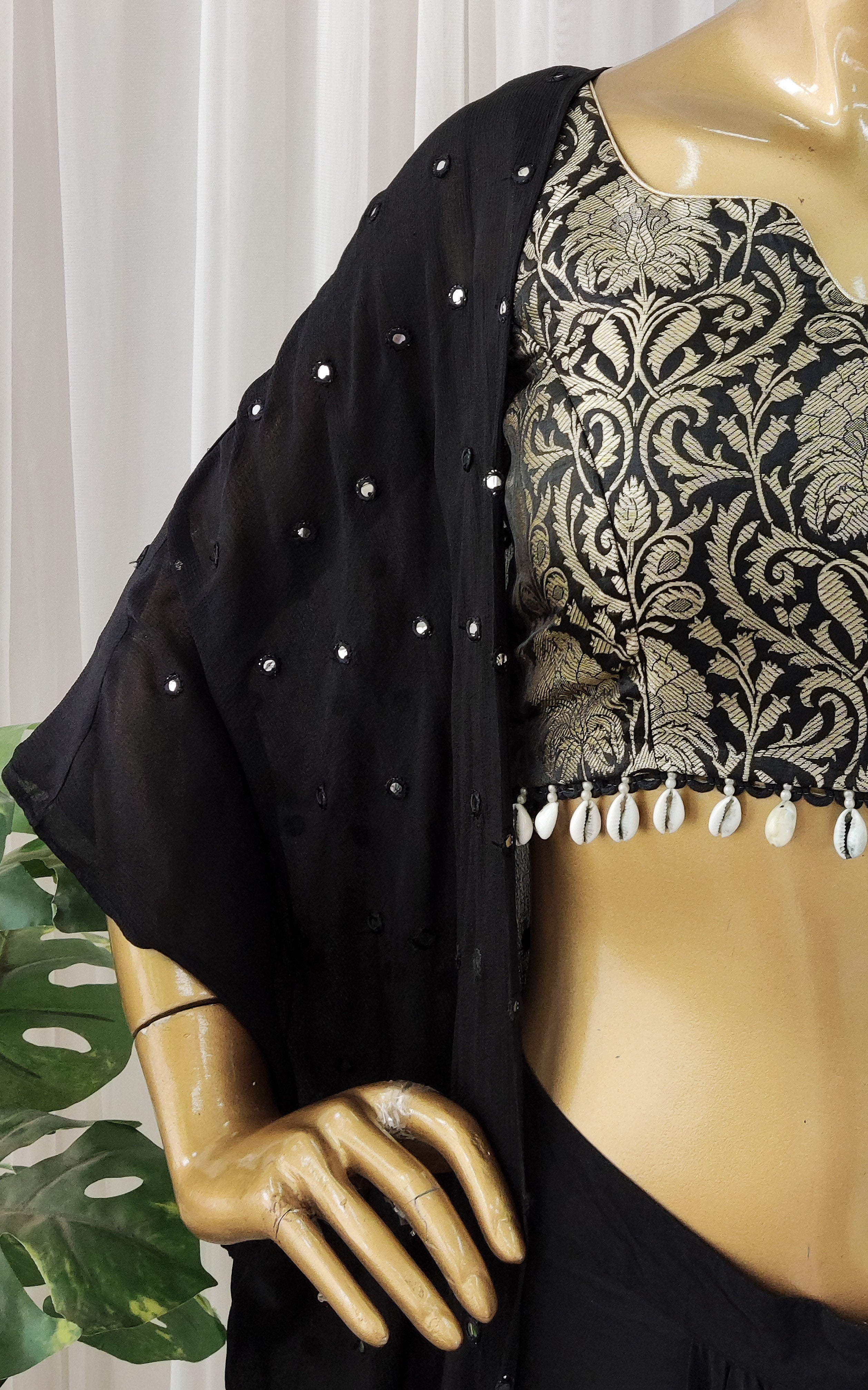 Black Crop Top Traditional Nishita Black Brocade Crop Top Draped