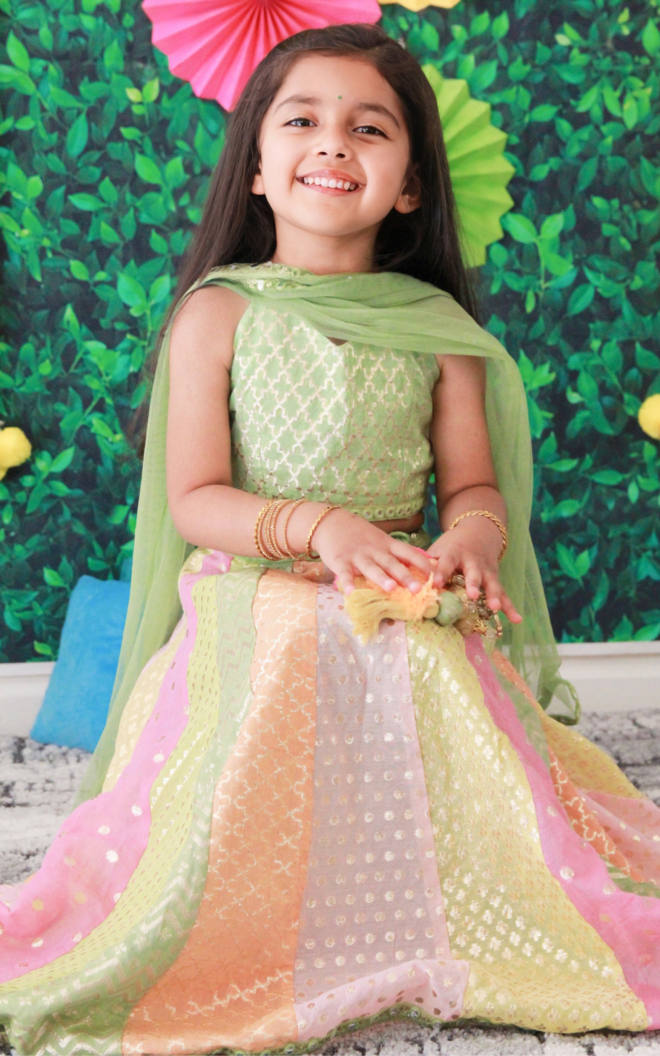 Eva Multicolored Brocade Chanderi Kids Lehenga
