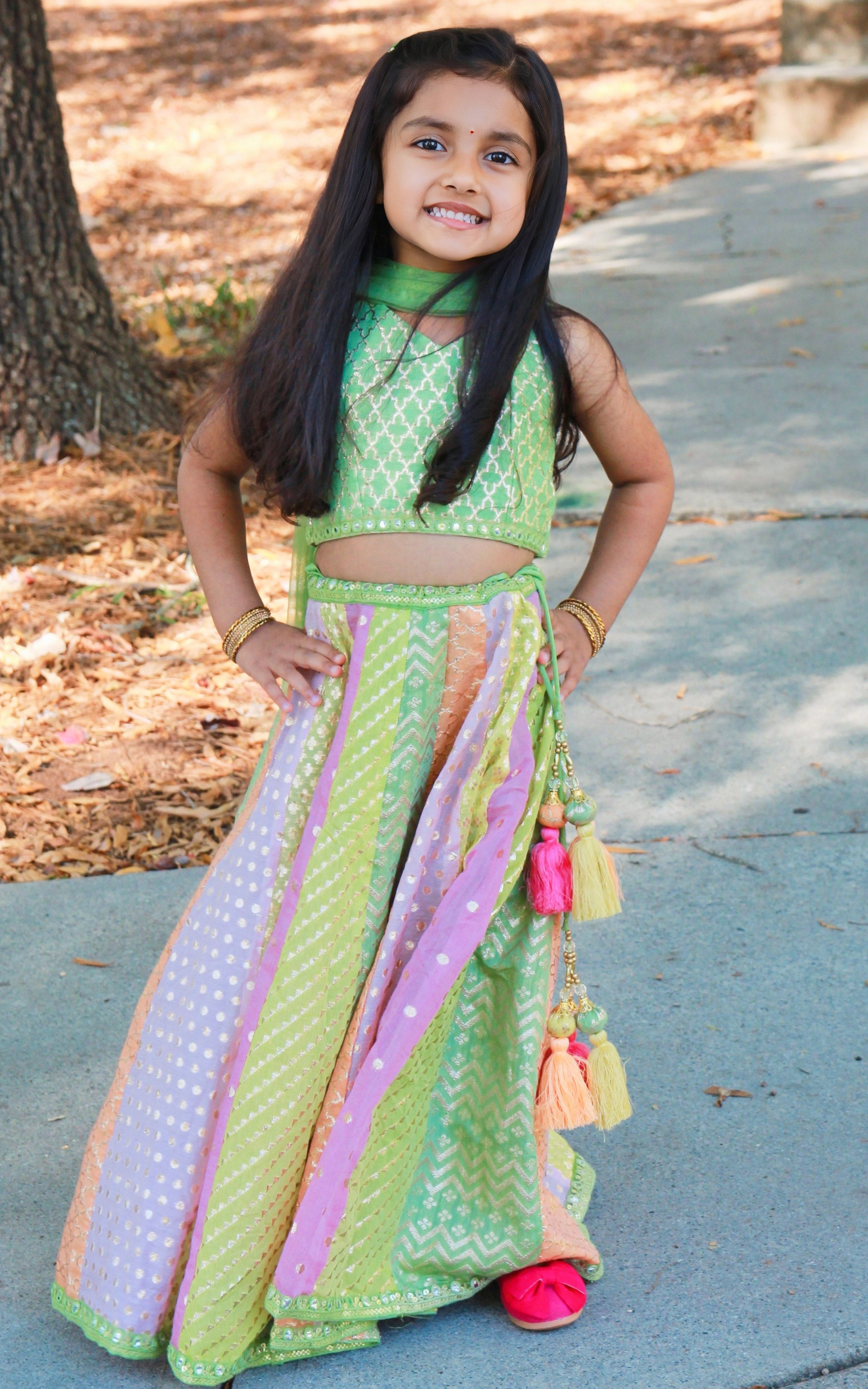 Eva Multicolored Brocade Chanderi Kids Lehenga
