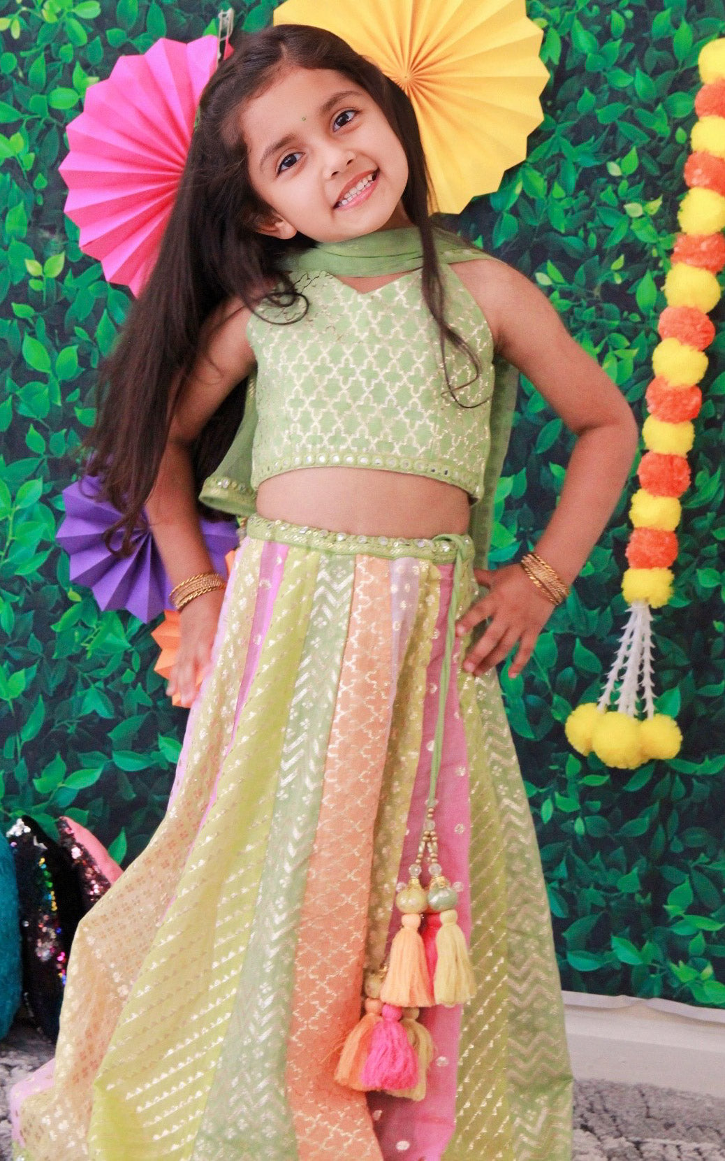 Eva Multicolored Brocade Chanderi Kids Lehenga