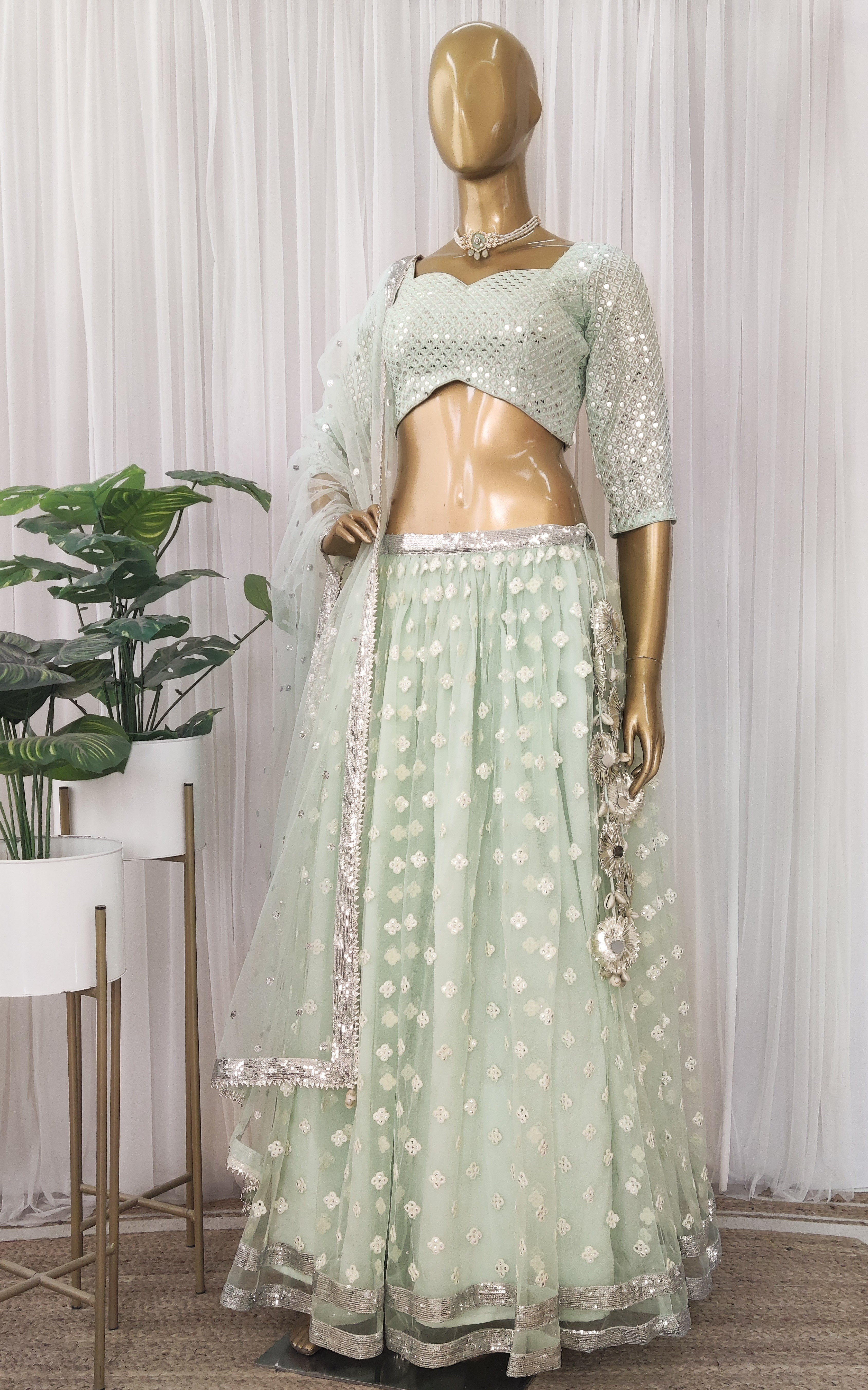 Mint Green Mirrorwork Lehenga
