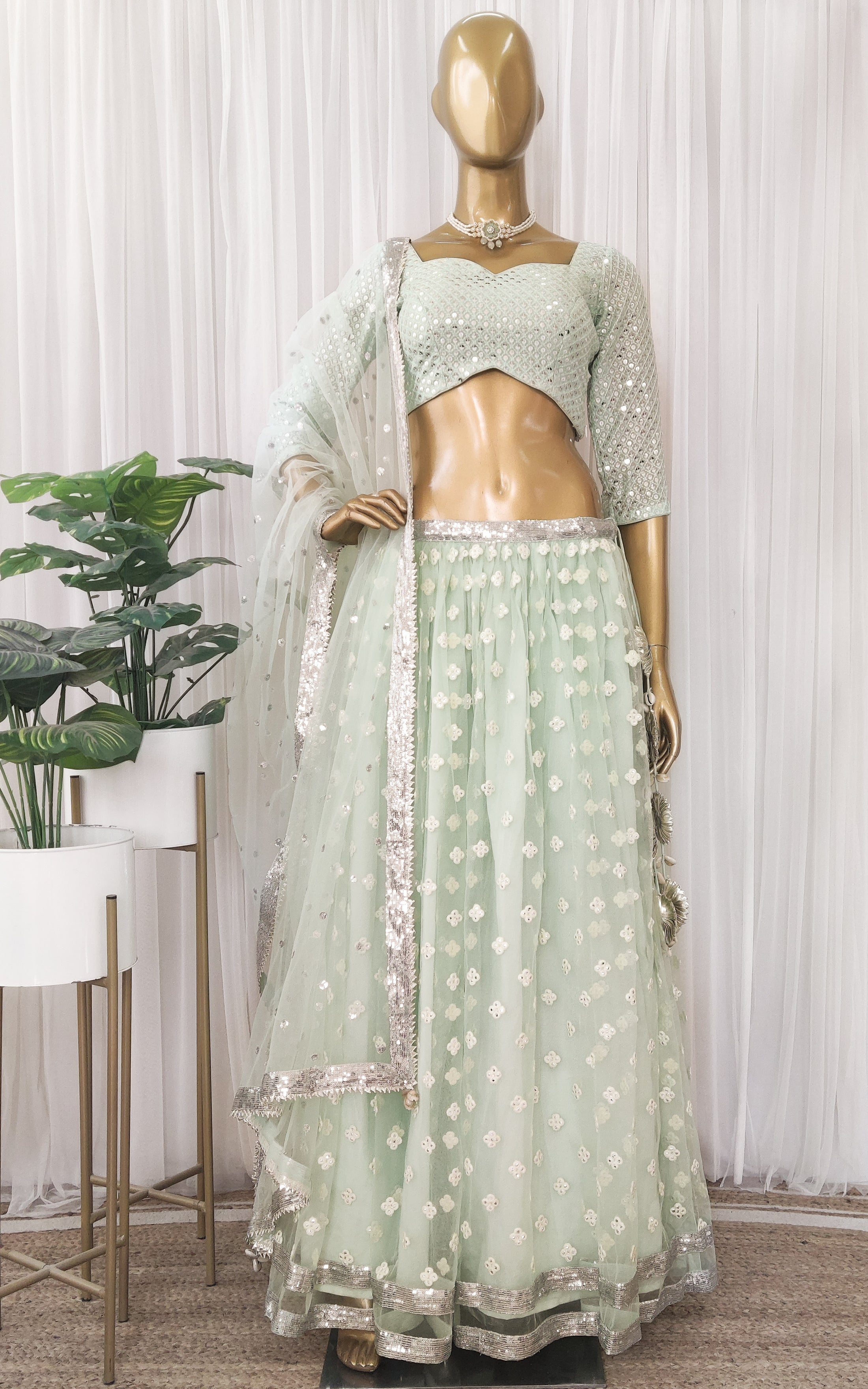 Bottle Green Aina Mirror Work Lehenga Set