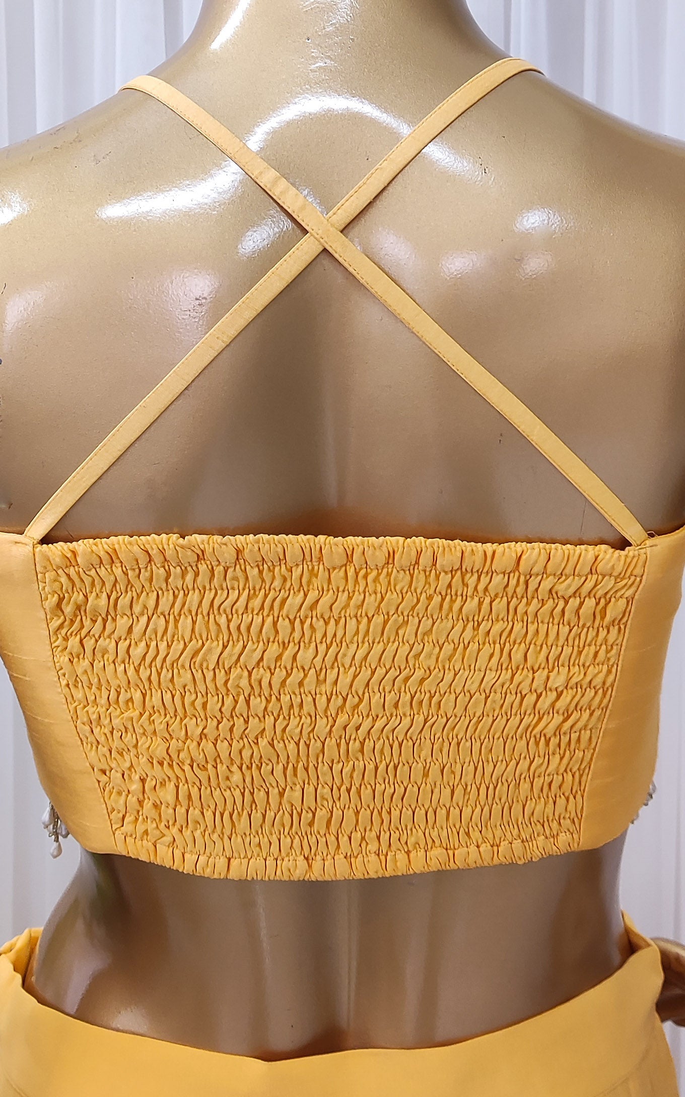Melon Yellow Mirrrorwork Crop-Top Jacket & Sharara Set