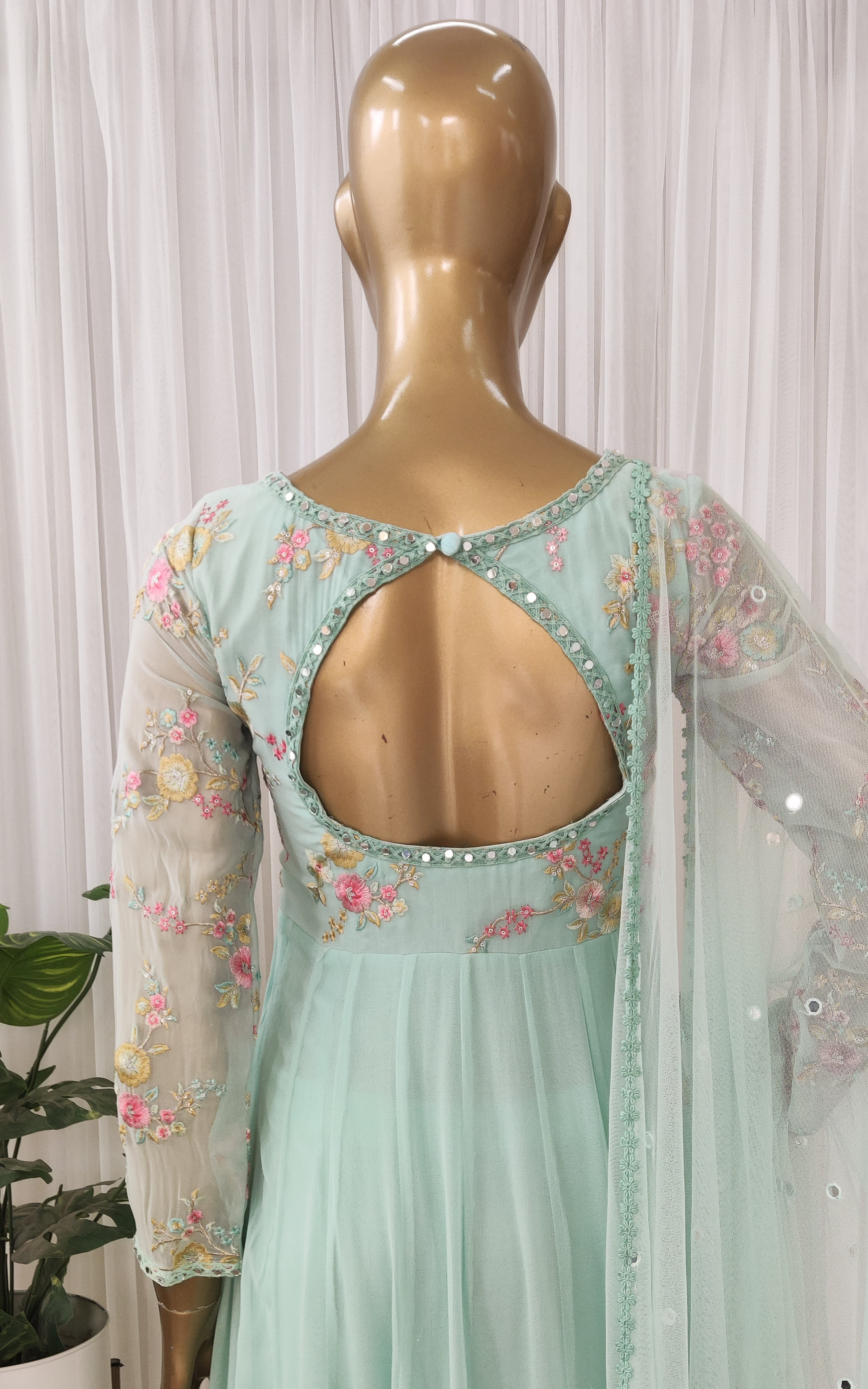 Sky Blue Embroidered Mirrorwork Anarkali