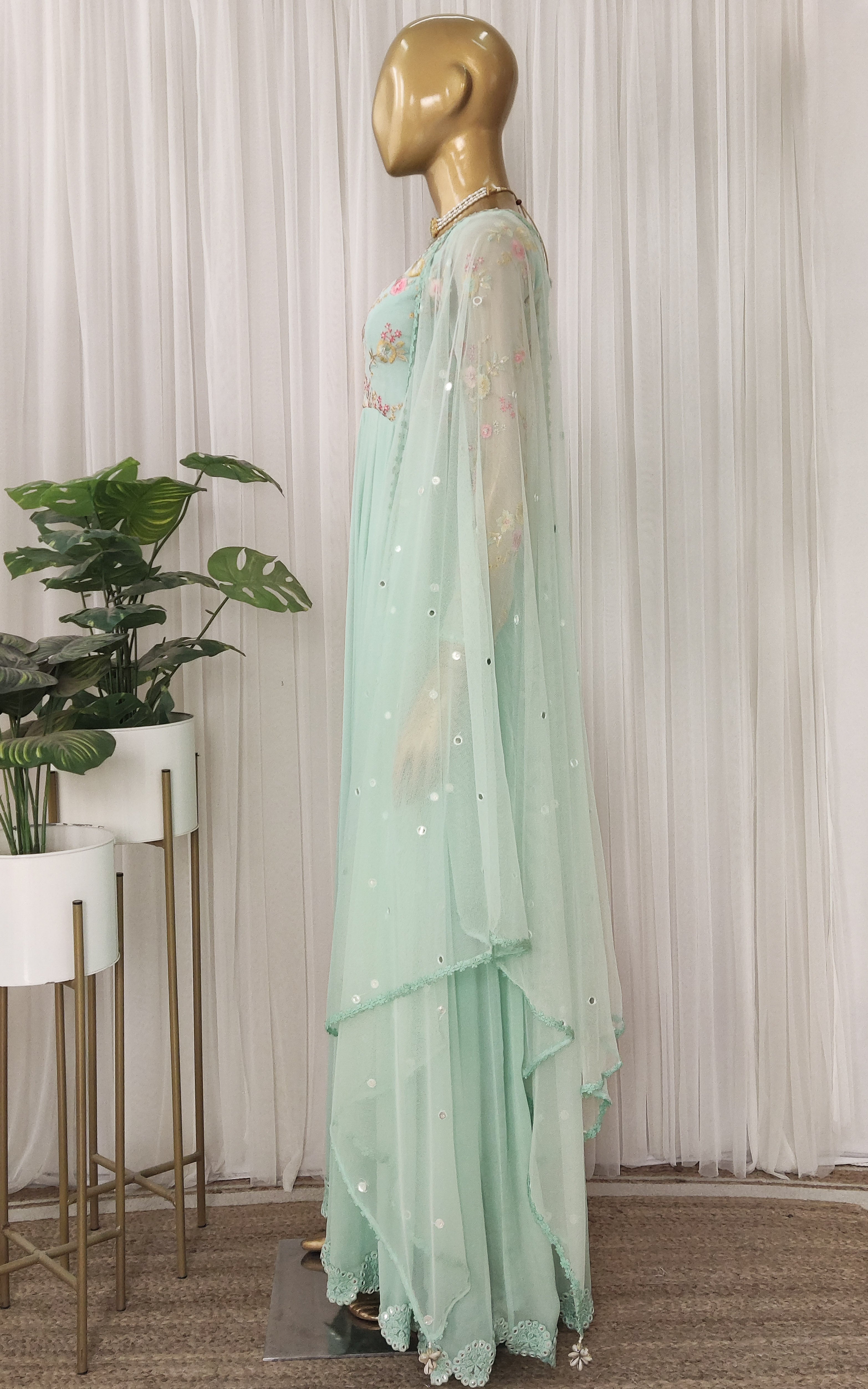 Sky Blue Embroidered Mirrorwork Anarkali