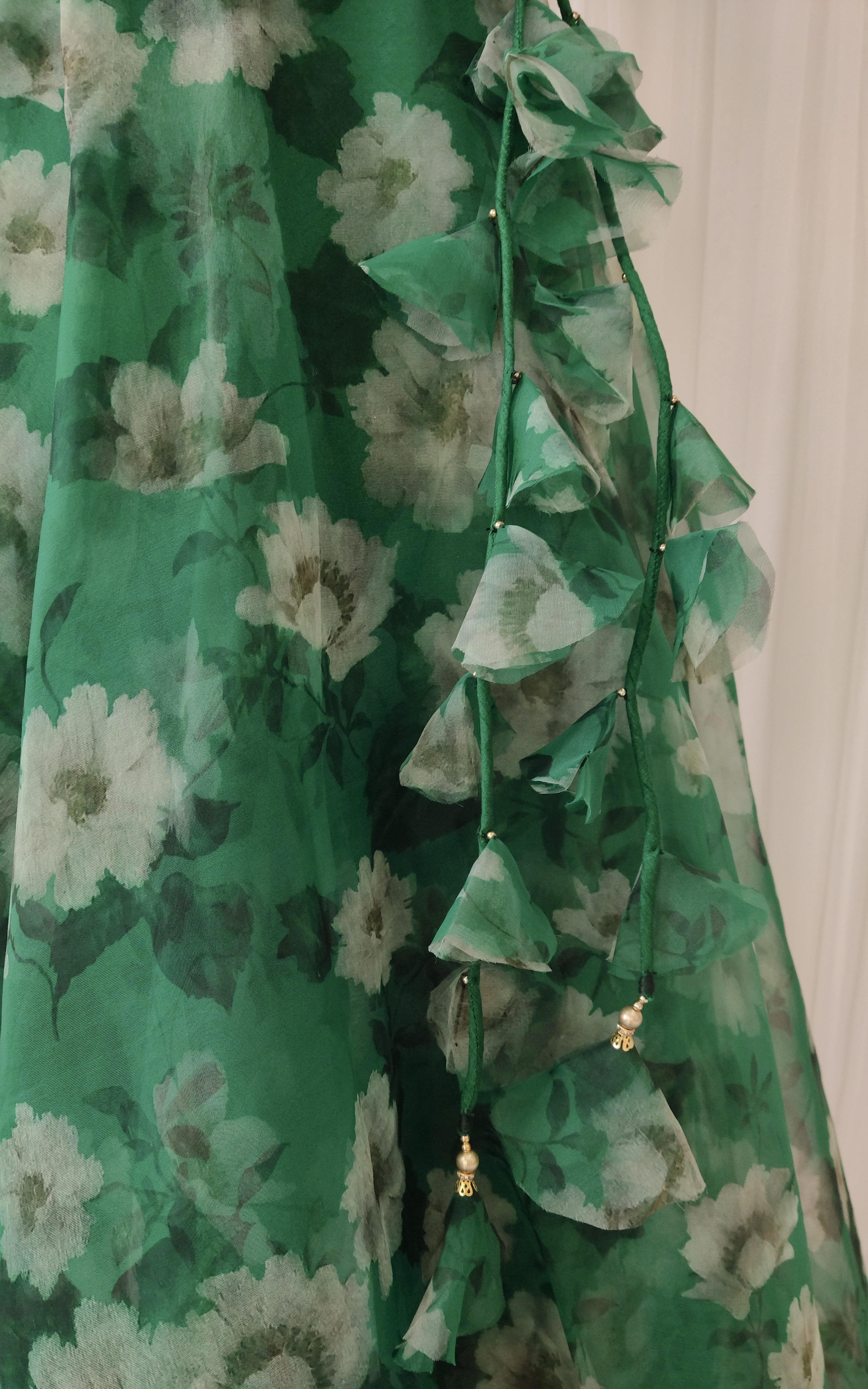 Forest Green Floral Organza Lehenga