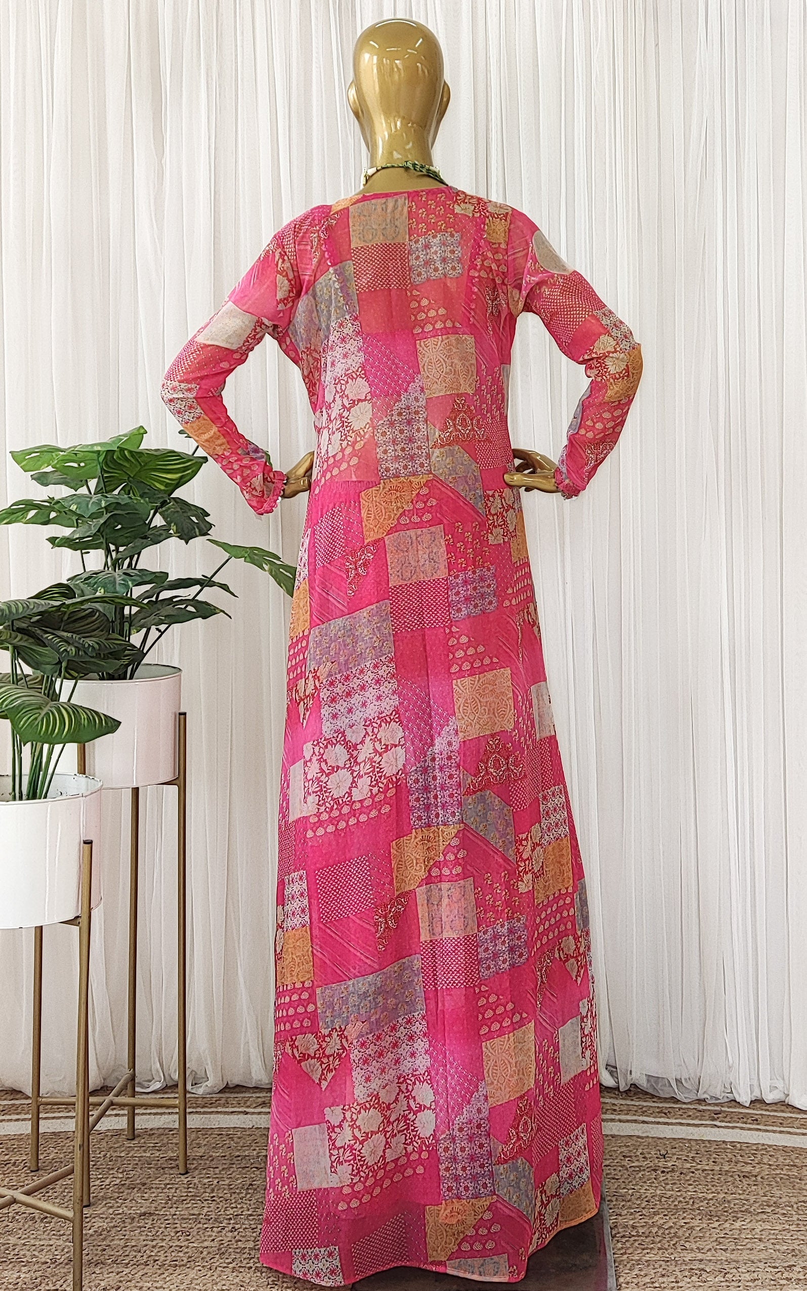Hot Pink Mirrorwork Georgette Crop Top Sharara Co-Ord Set