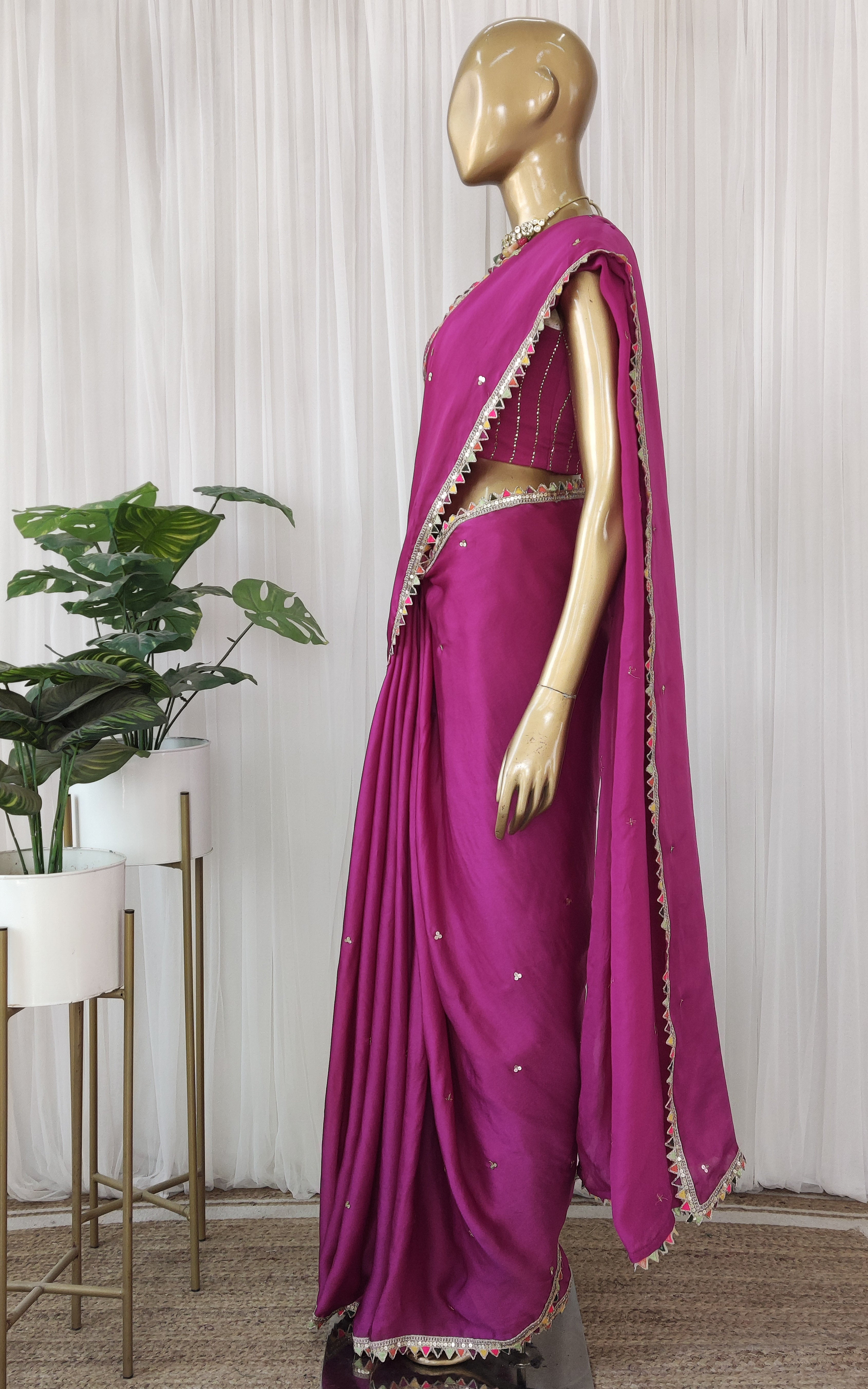 Purple Sequinwork Satin Organza Saree