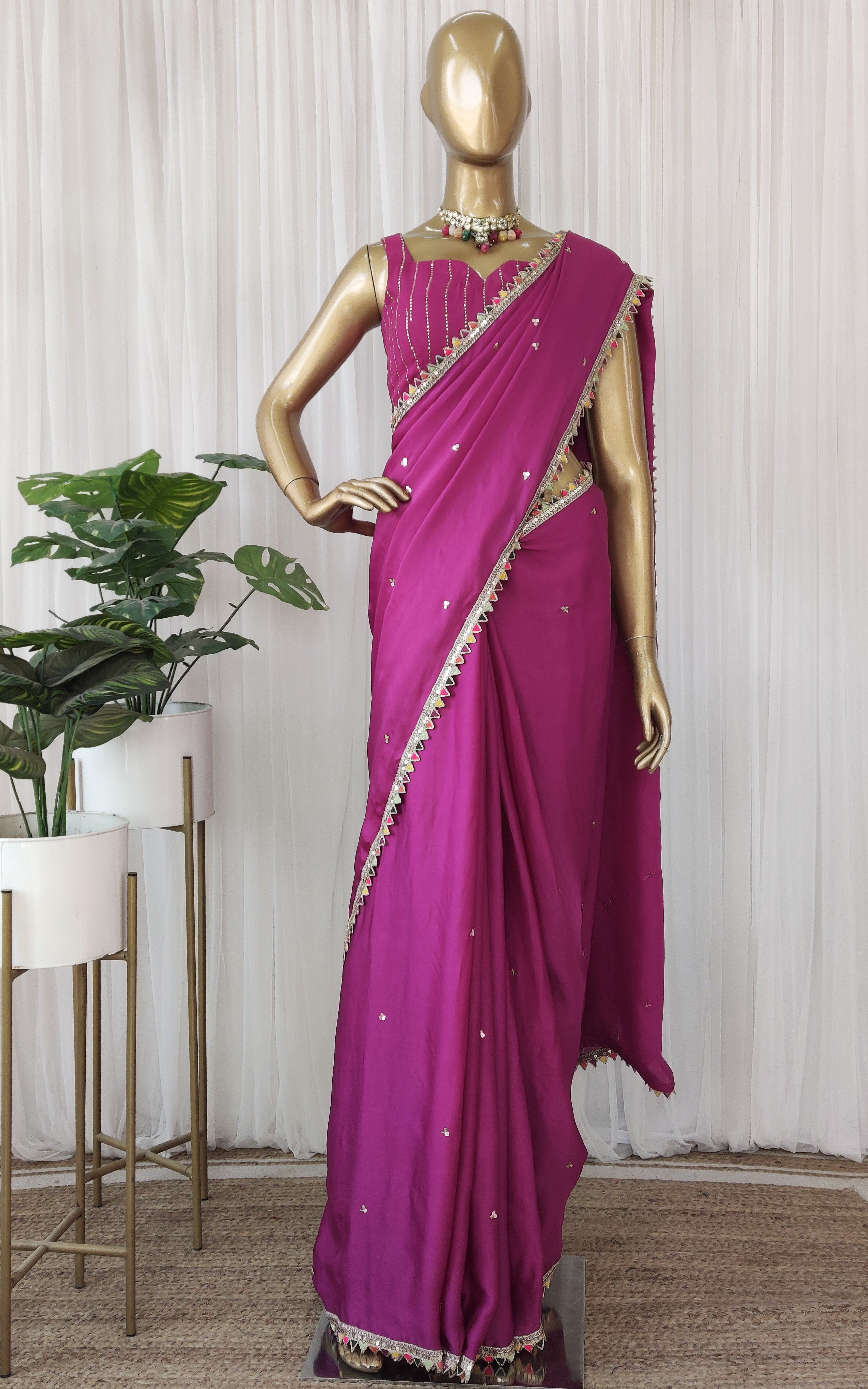 Purple Sequinwork Satin Organza Saree