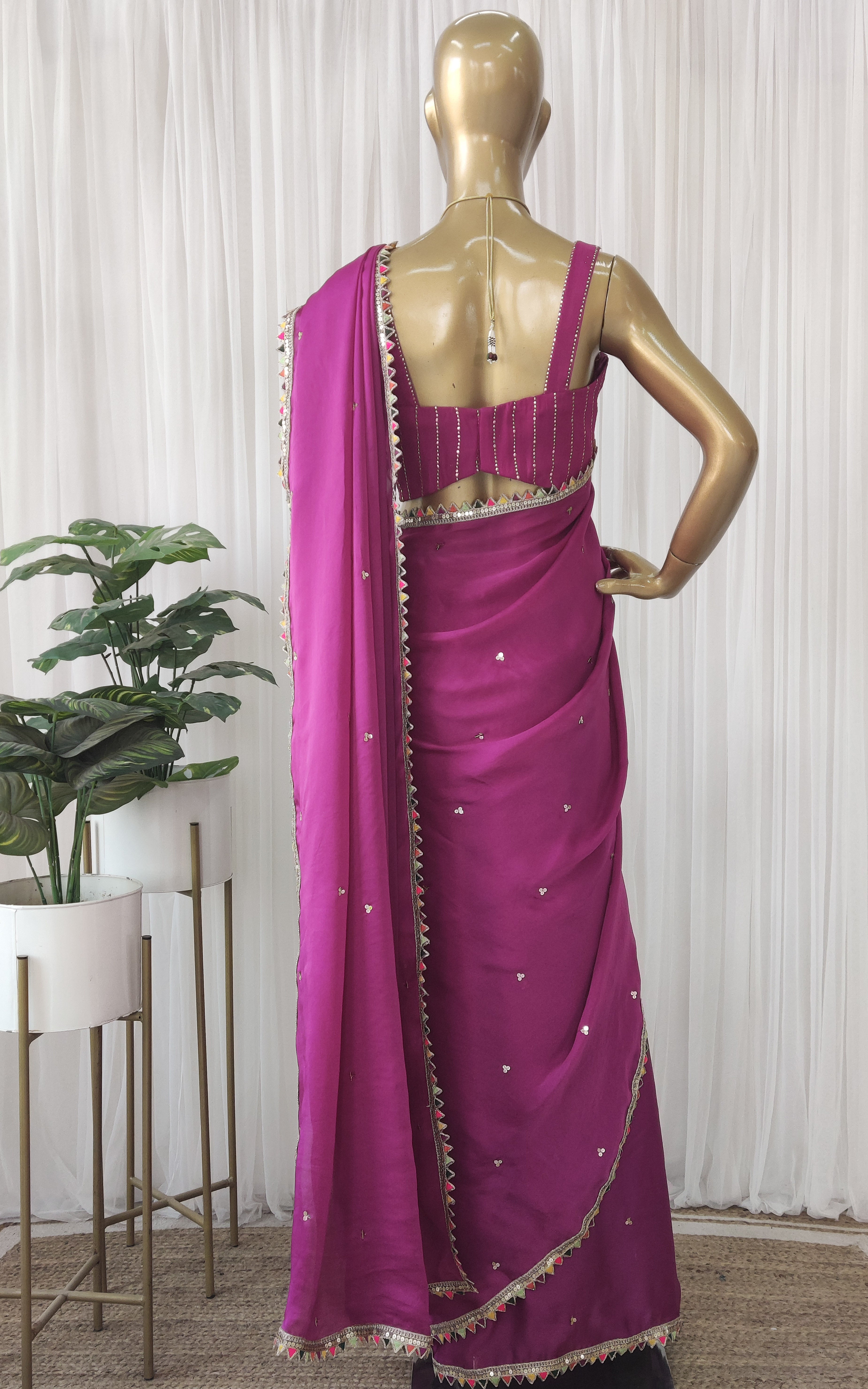 Purple Sequinwork Satin Organza Saree