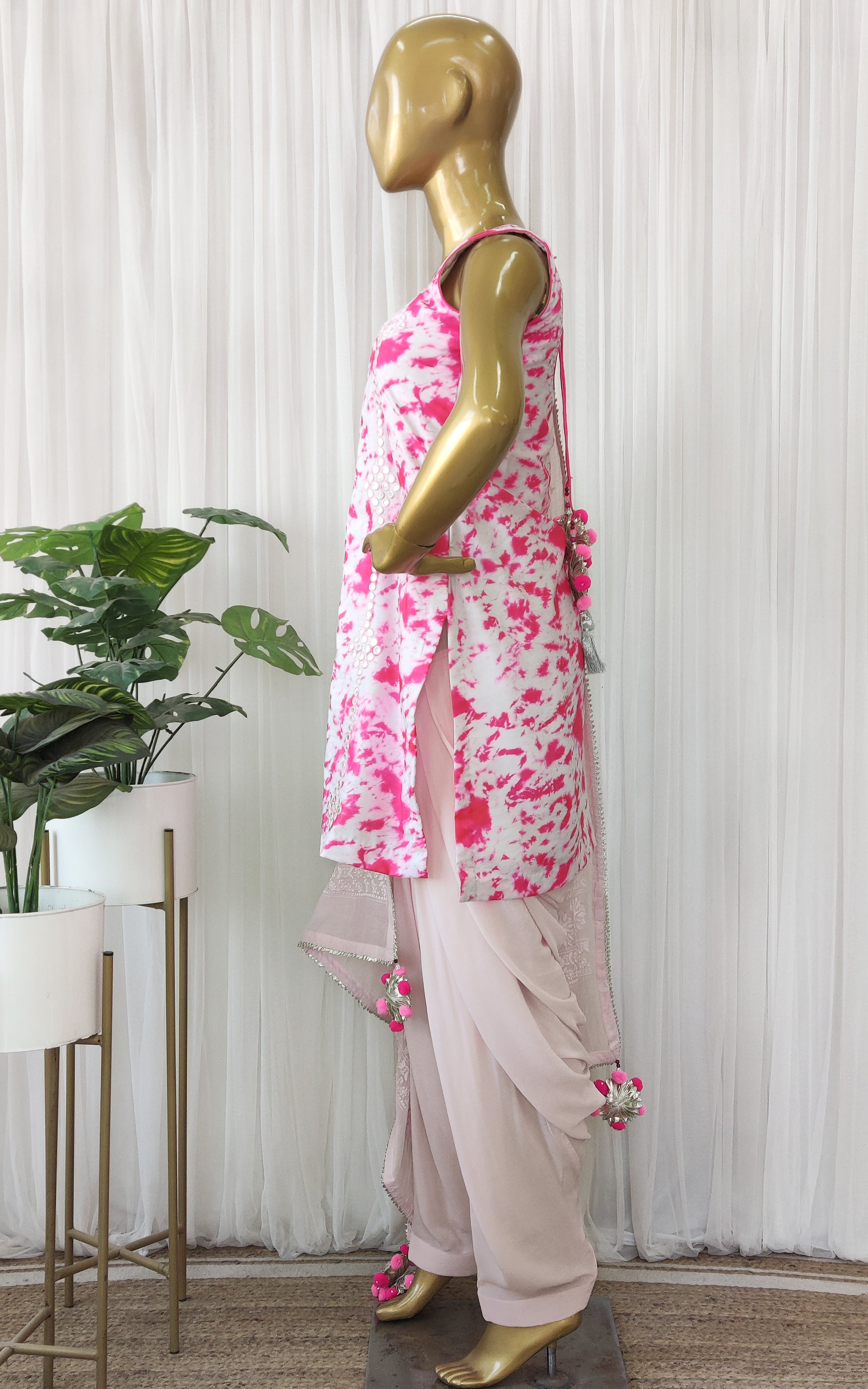 Pink Shibori Mirrorwork Patiala Salwar Suit