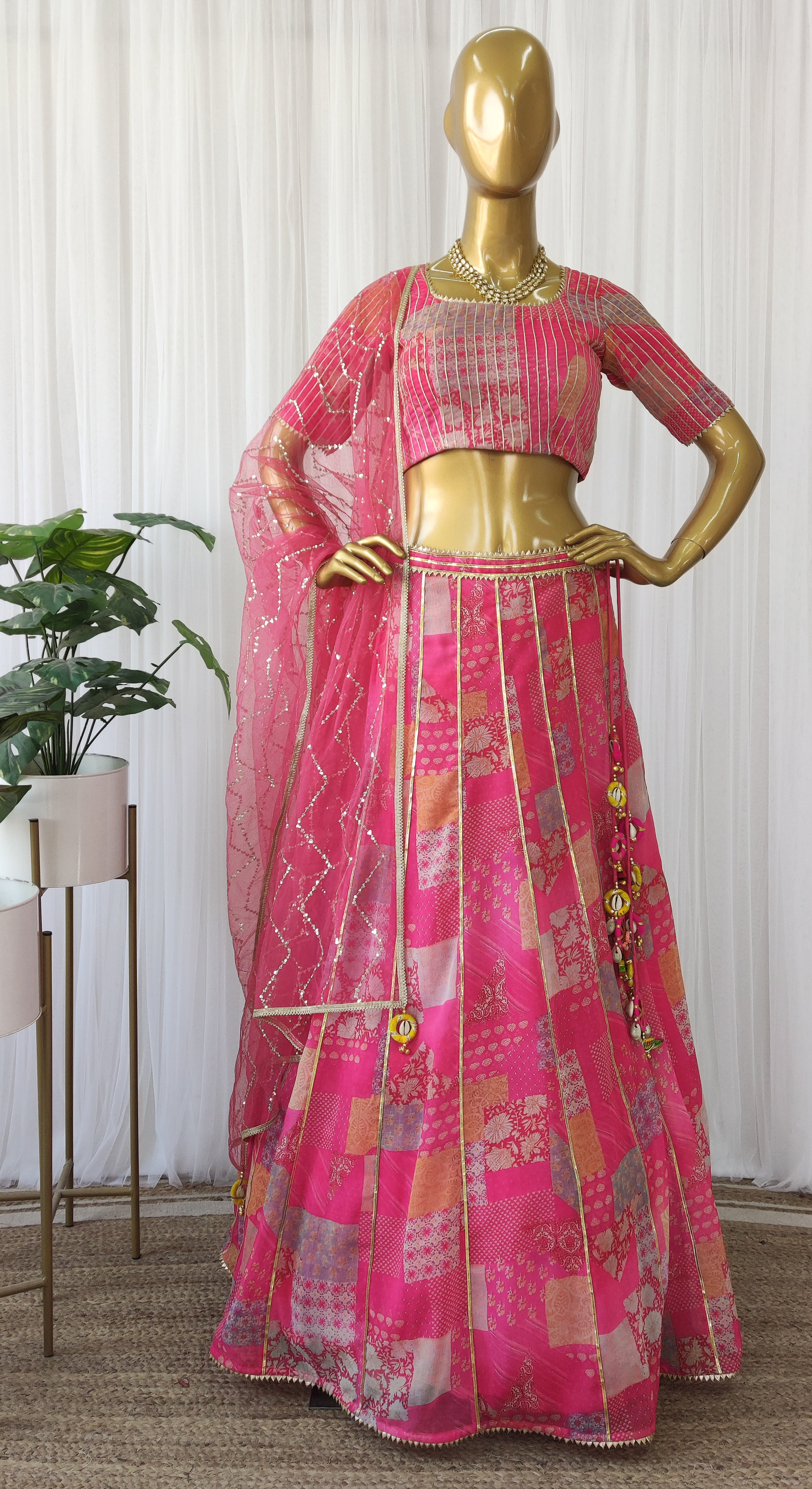 Hot Pink Gota Work Lehenga Set