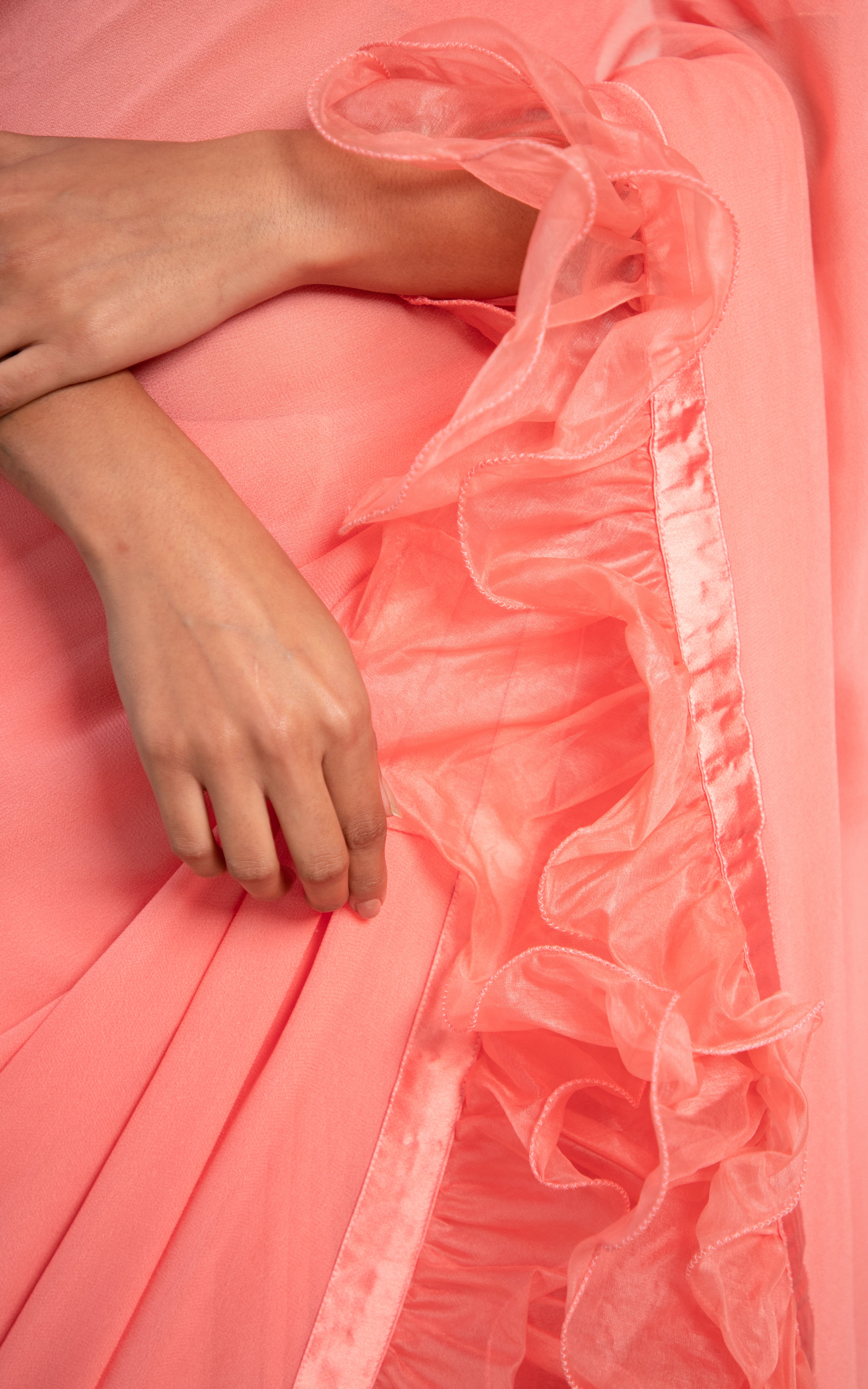 Vintage Pink Ruffle Saree with Velvet Blouse
