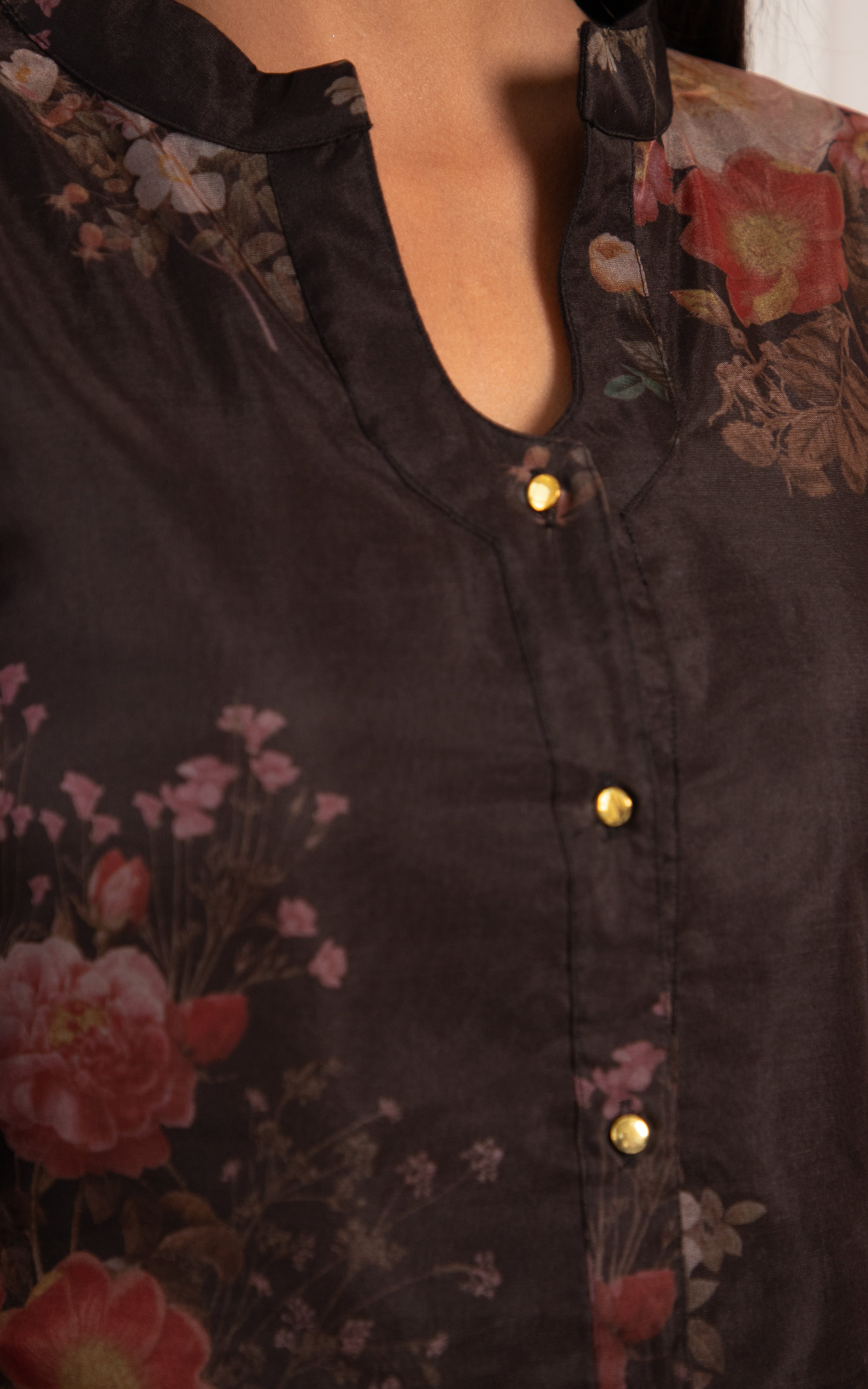 Black Floral Organza Shirt Top